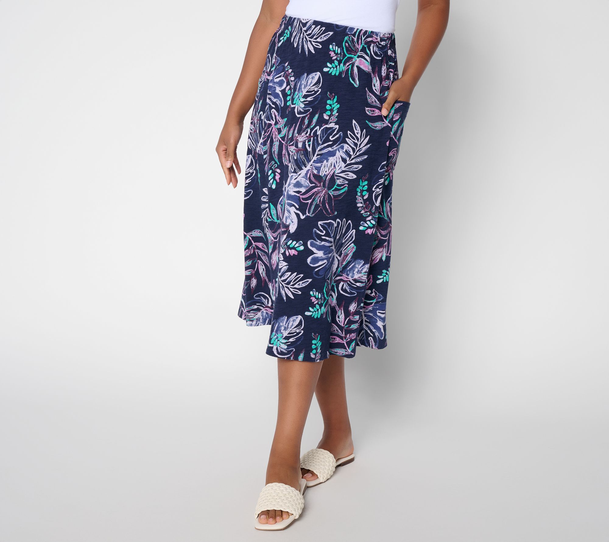 "As Is" Denim & Co. Regular Cotton Slub Pull-On Midi Skirt