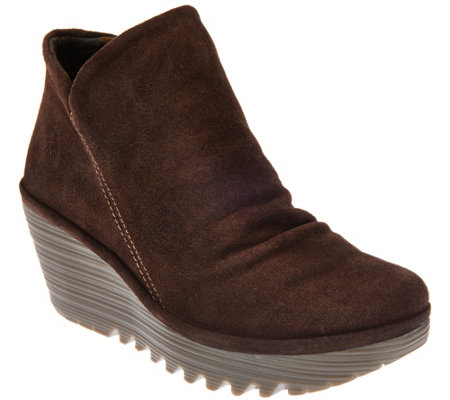 FLY London Suede Ruched Ankle Boots - Yip - Page 1 — QVC.com