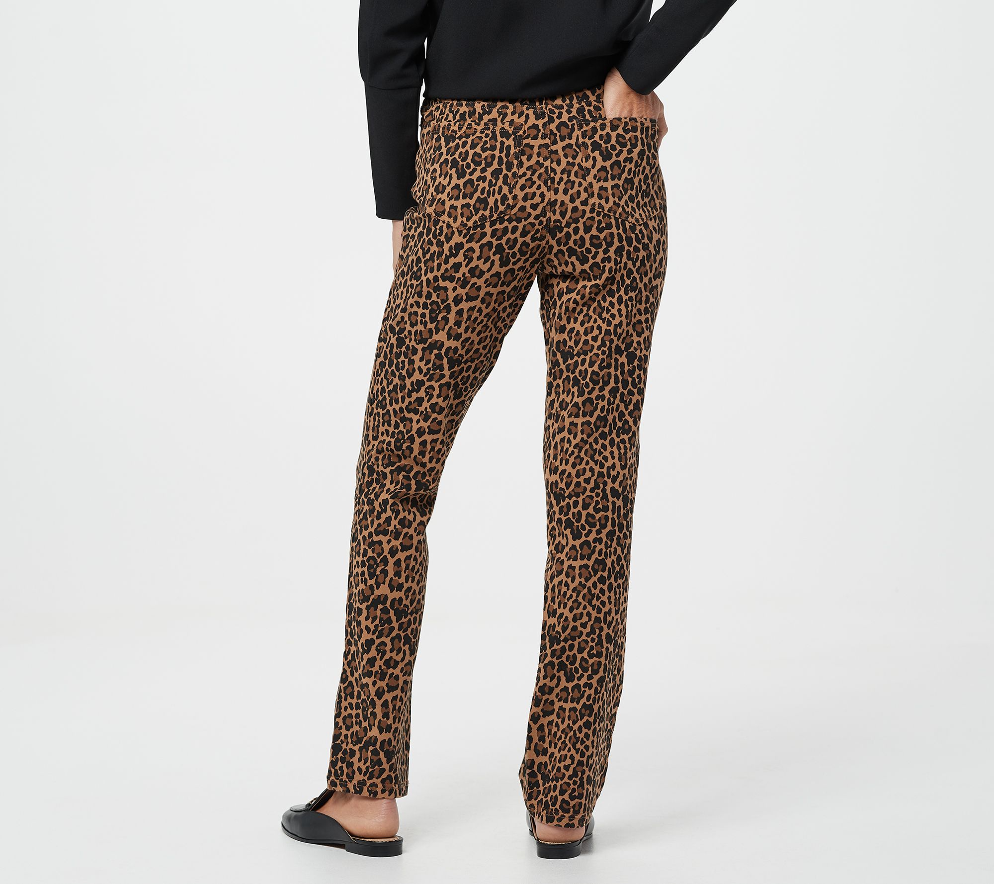 Denim & Co. Leopard Print Comfy Knit Denim Straight Leg Pants - QVC.com