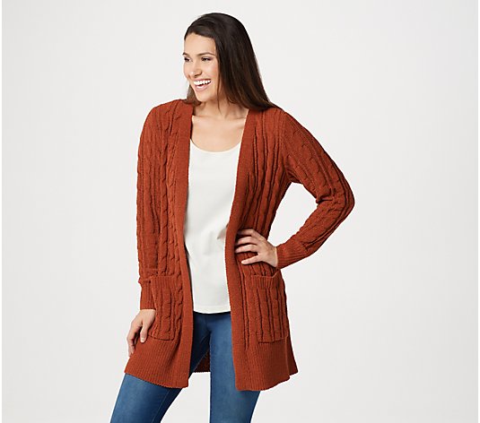 Denim & Co. Regular Chenille Open-Front Cable Cardigan