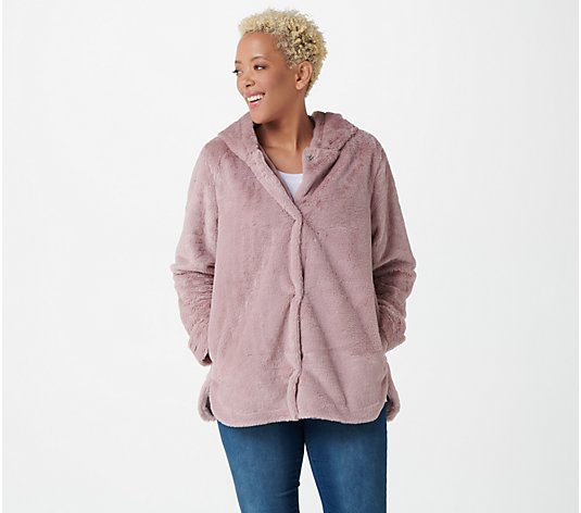 Cuddl Duds Faux Fur Snap Front Jacket with Hood