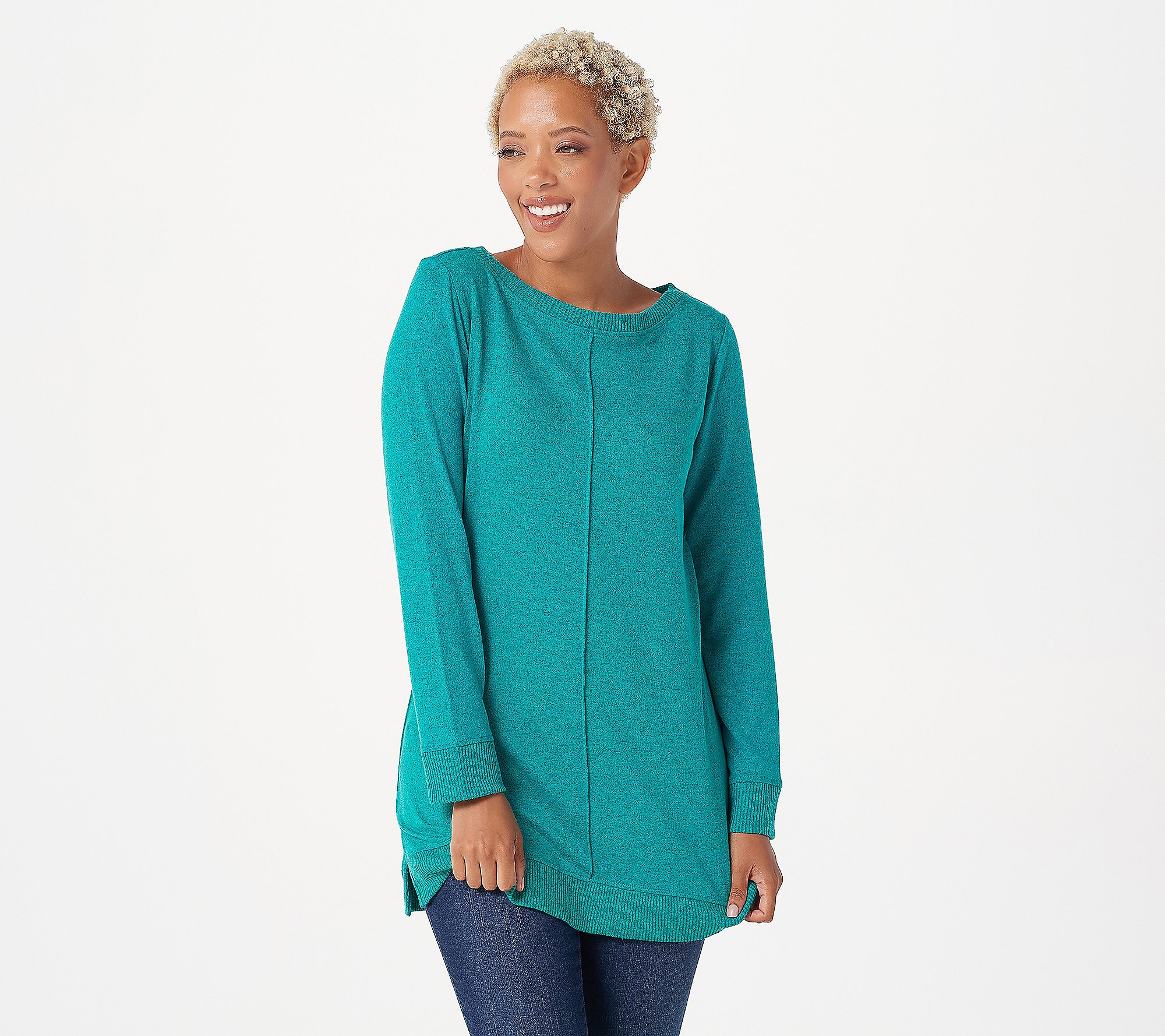 (QVC) Denim & Co. Active Regular Brushed Heavenly Jersey Boatneck Tunic ...