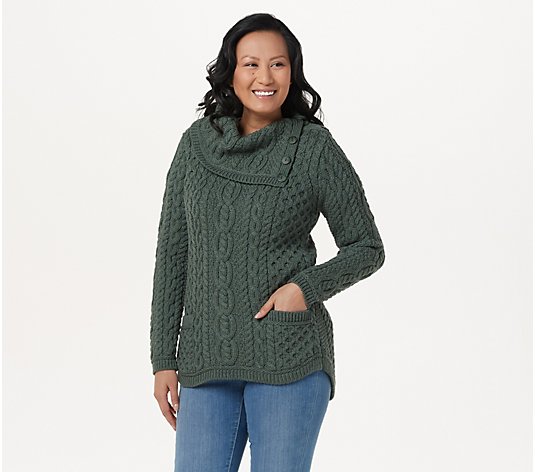 Aran Craft Merino Wool Pullover Sweater with Button Details