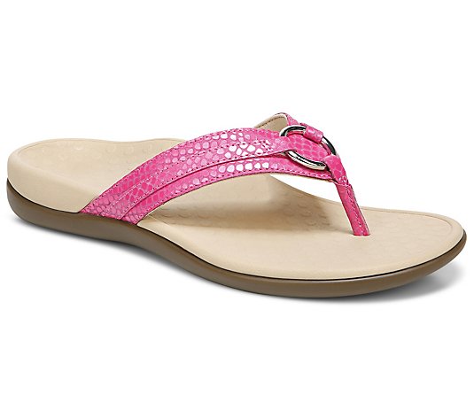 Vionic Leather Thong Sandals w/Ring Detail - Aloe Lizard