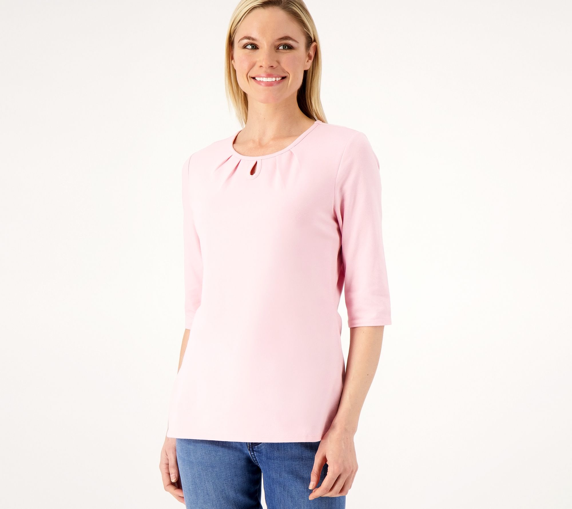 Denim & Co. Essentials Favorite Jersey Ballet Sleeve Keyhole Top 