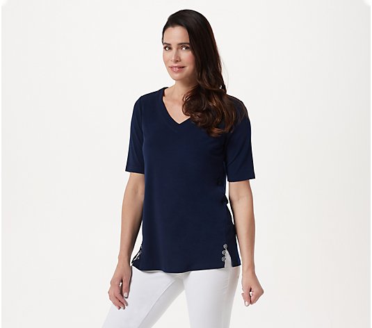 Susan Graver Every Day Liquid Knit Elbow-Sleeve Top