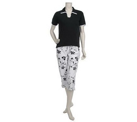 Sport Savvy Tipped Polo Shirt and Floral Print Capri Pants - QVC.com