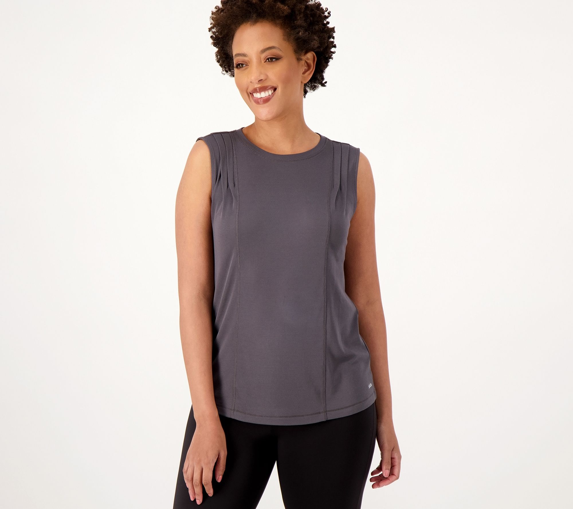 zuda Z-Luxe Drapey Rib Pleated Shoulder Tank - QVC.com