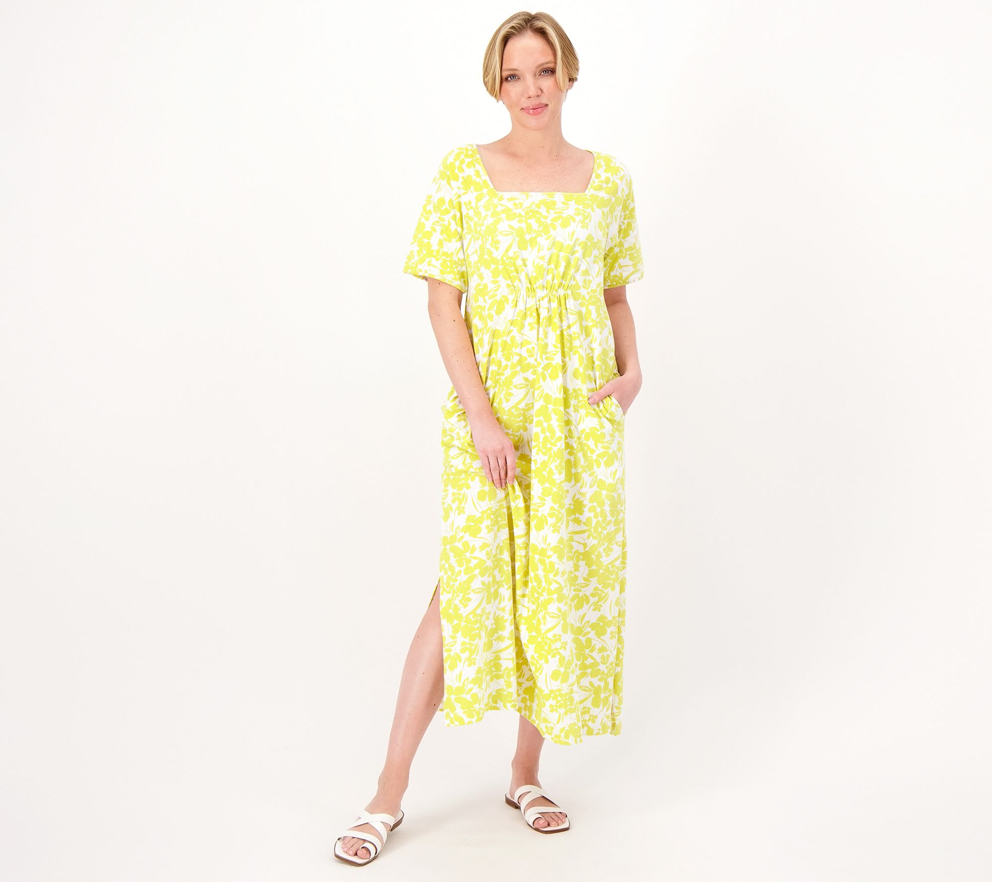 "As Is" Stan Herman Printed Knit Jersey Square Neck Maxi Dress