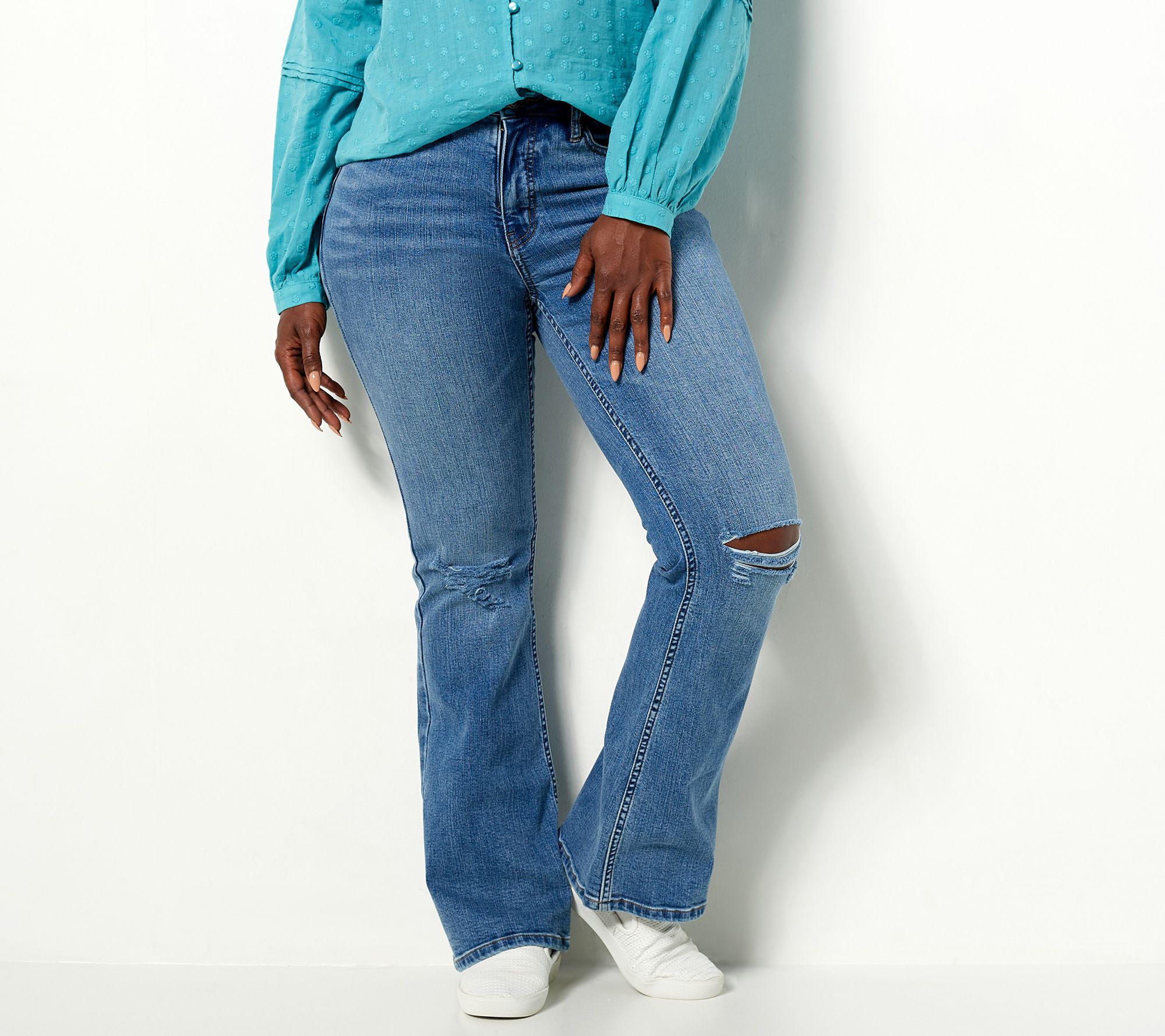 "As Is" Candace Cameron Bure Regular Destructed Flare Jeans