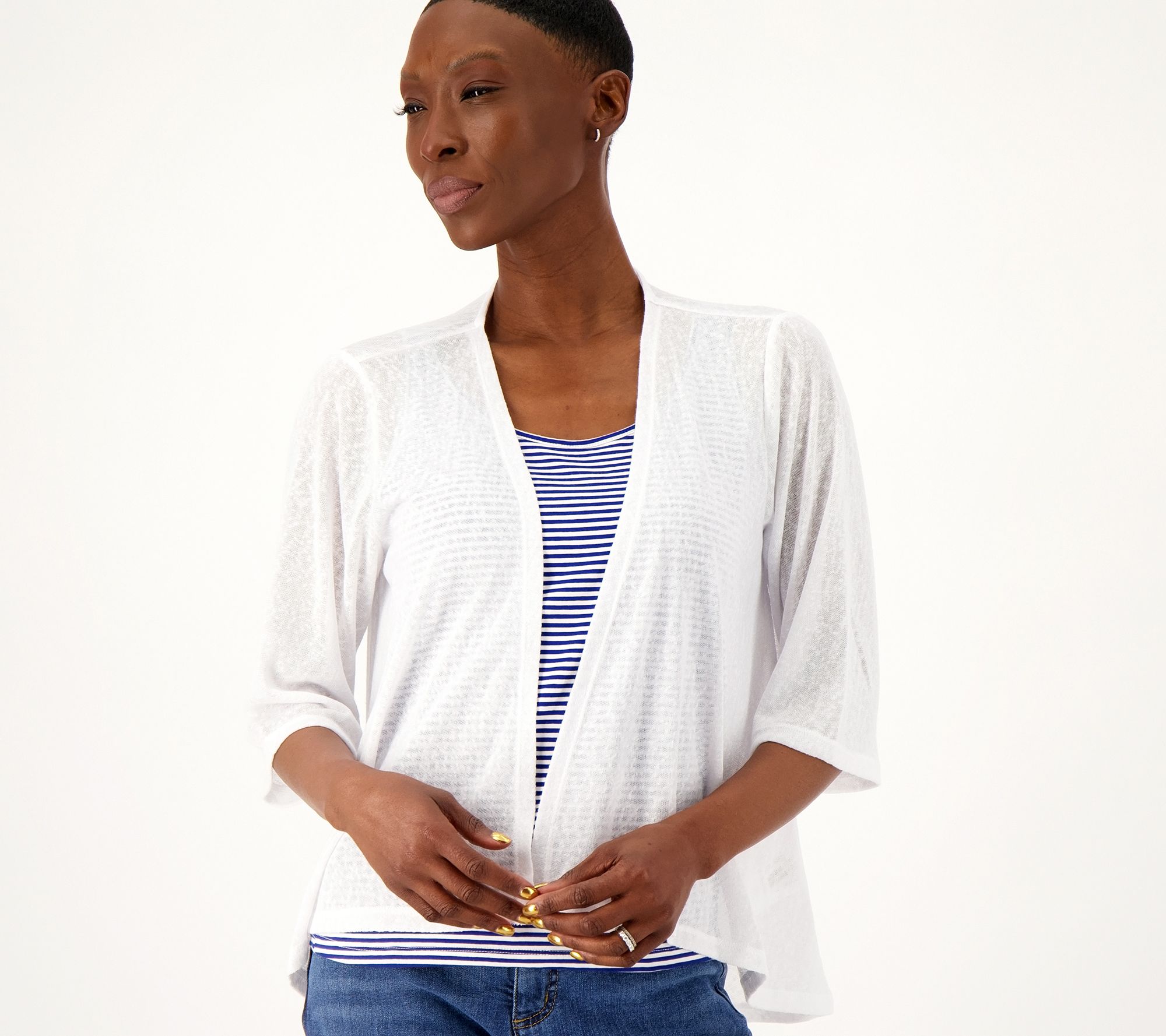 Denim & Co. Essentials Slub Knit Drape Front Cardigan
