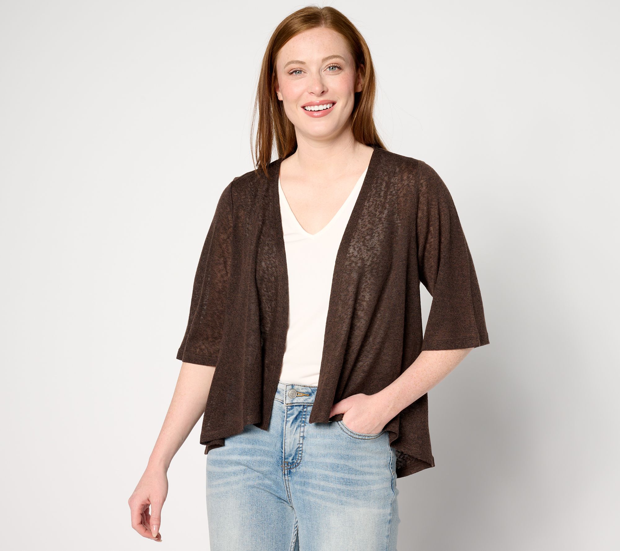 Denim & Co. Essentials Slub Knit Drape Front Cardigan