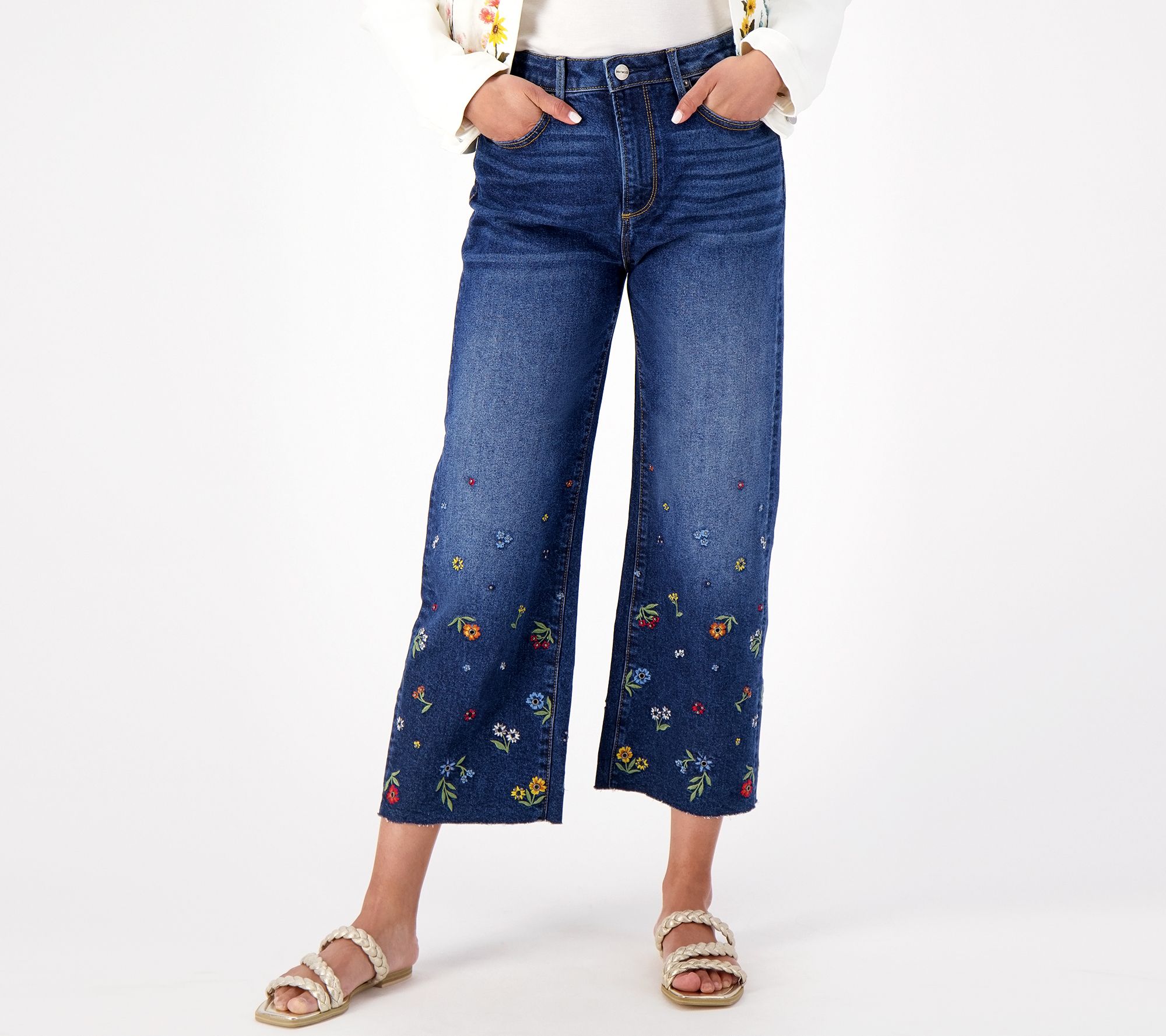 Driftwood Jeans Charlee Wide Leg Embroidered Crop Jean- Tweedle Dee
