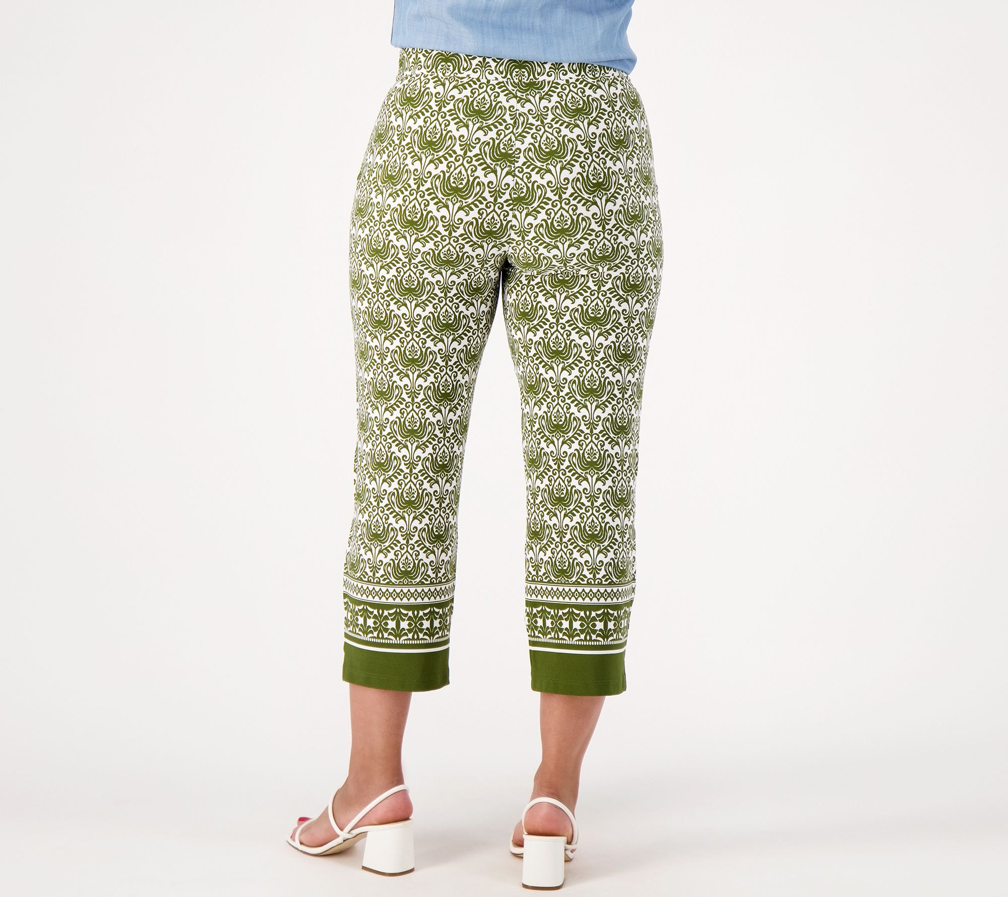 Susan Graver Petite Printed Liquid Knit Pull-On Crop Pants