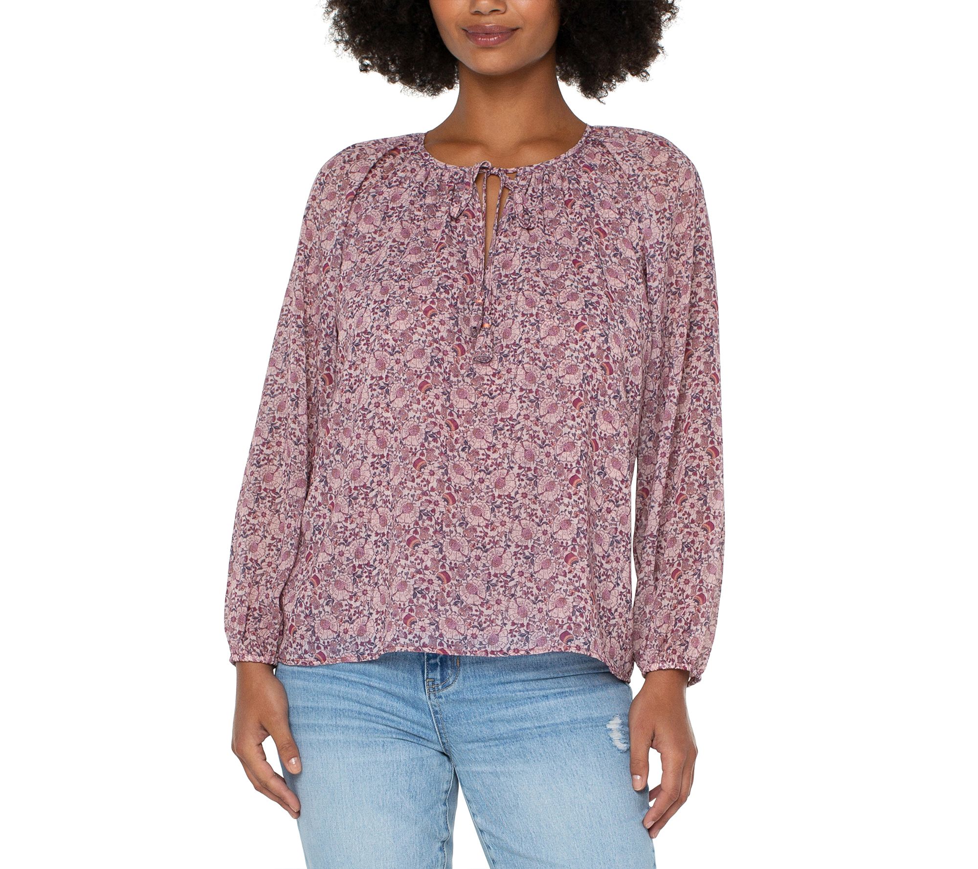 Liverpool Los Angeles Double Layered Shirred Blouse