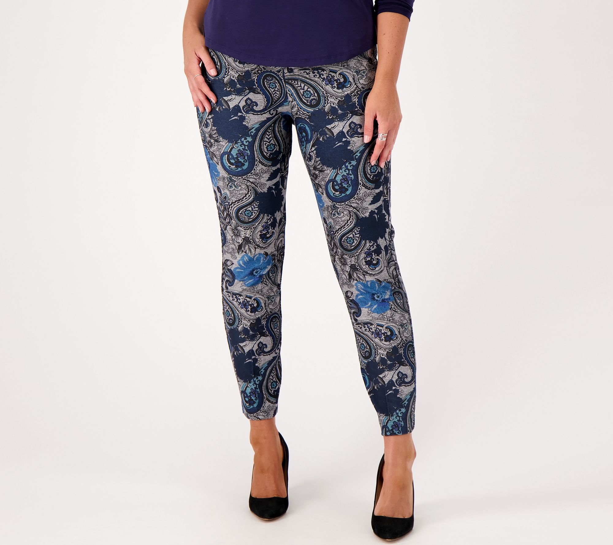 "As Is" Susan Graver Printed Petite Brushed Ponte Slim Leg Ankle Pants