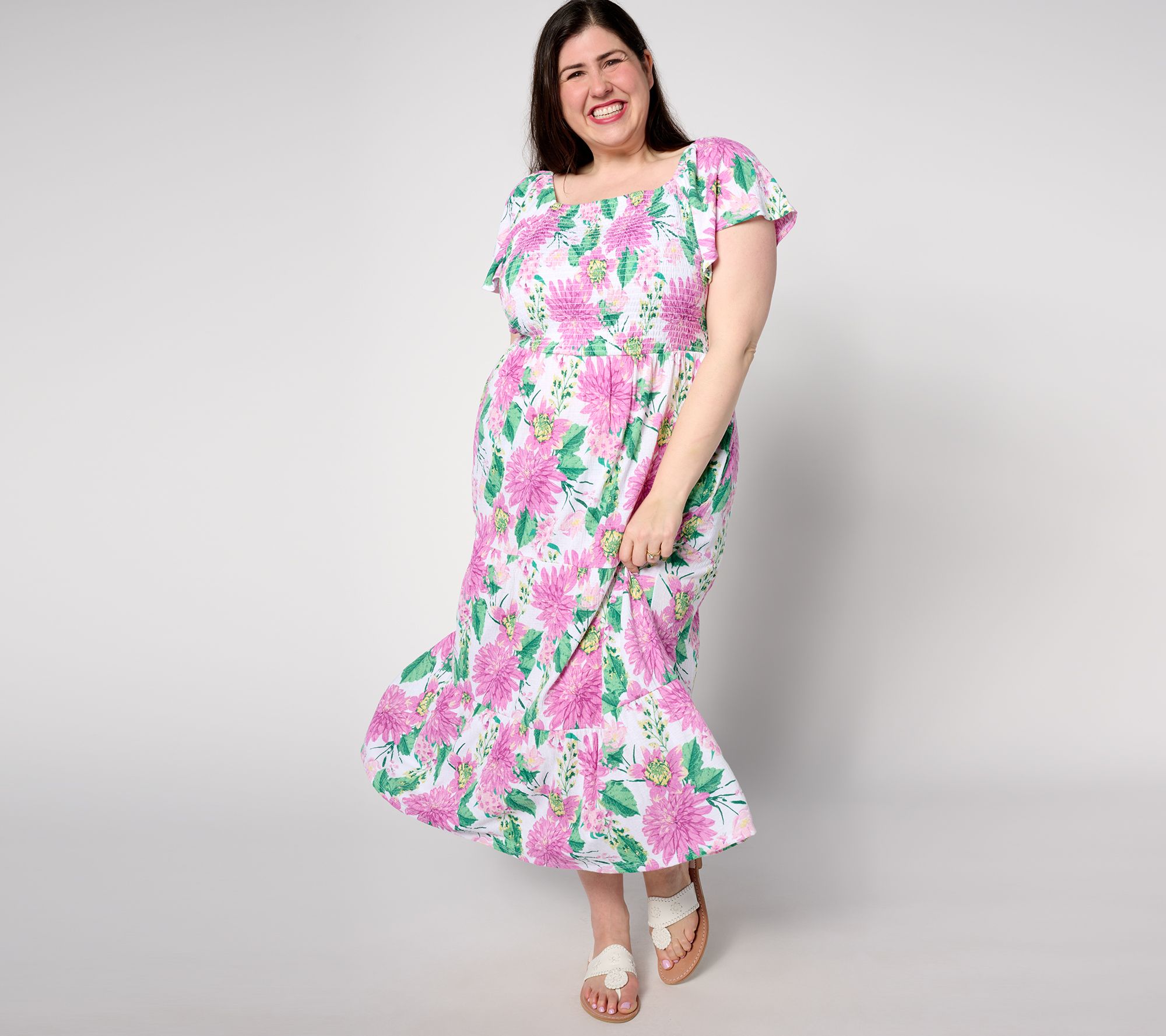 Denim & Co. Heritage Petite Printed Knit Gauze Midi Dress