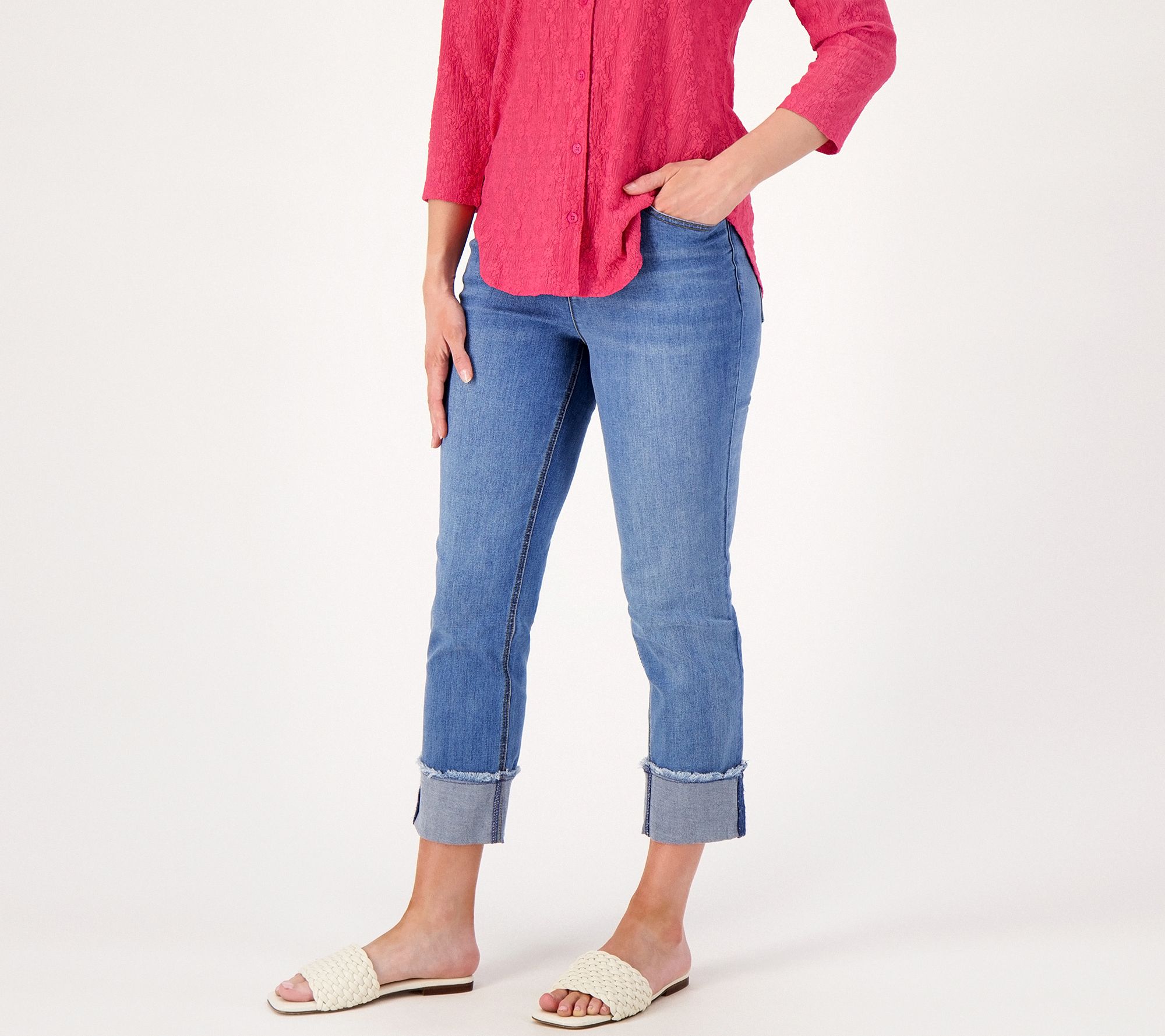 "As Is" Issac Mizrahi Live! Petite Indigo True Denim Crop Jeans w/ Cuff