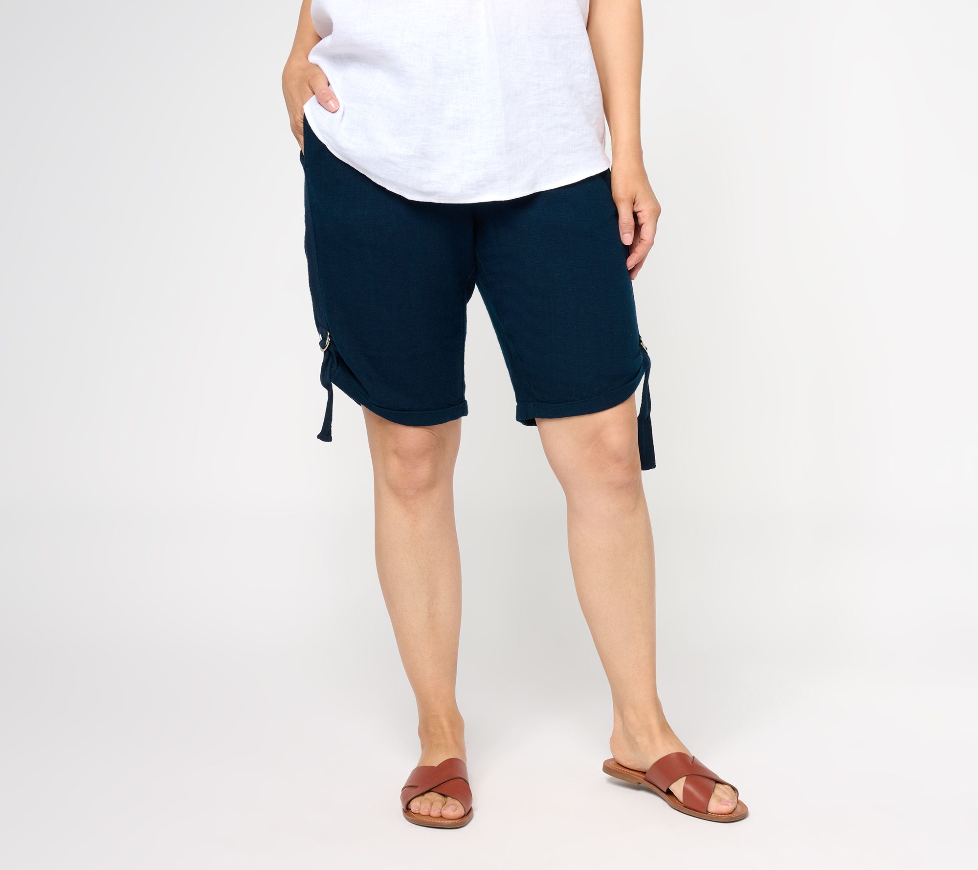 "As Is" Susan Graver PURE Linen Blend Bermuda Shorts w/Rolled Hem