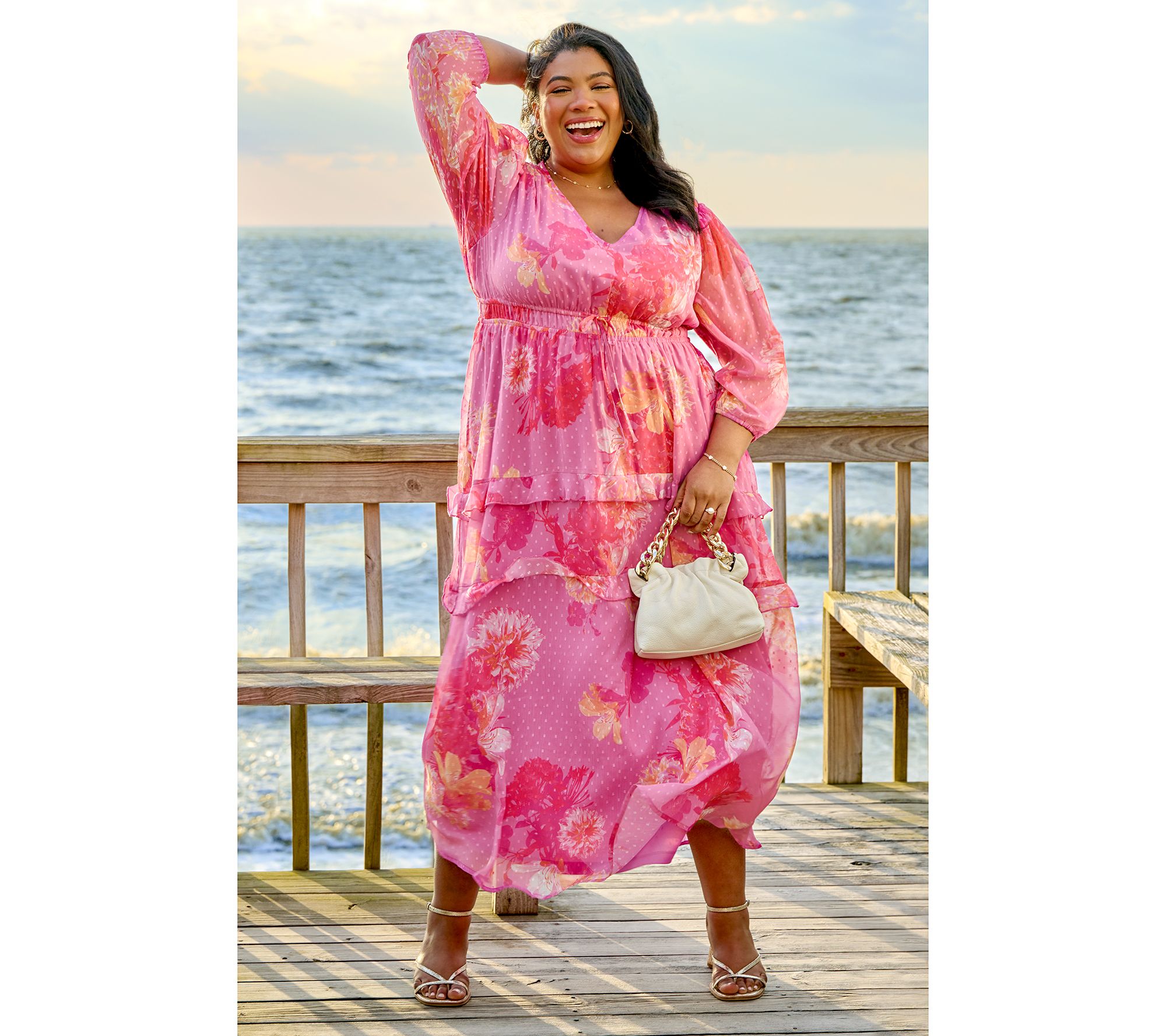 Destination 365 Floral Printed Clip Dot Chiffon Maxi Dress - QVC.com