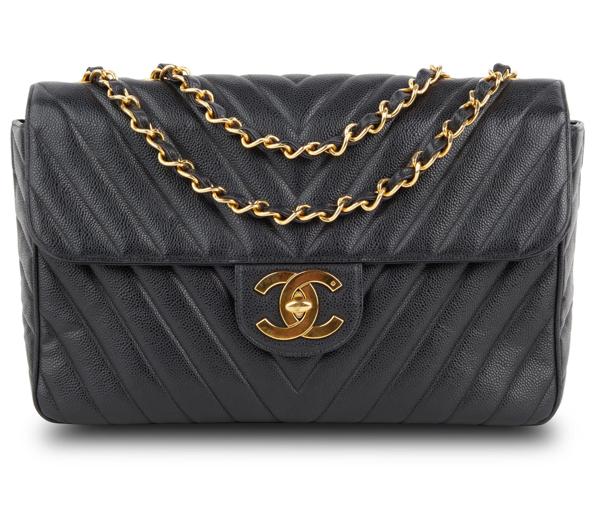 Chanel XL CC Chevron Single Flap Shoulder Bag in Black | Lord & Taylor