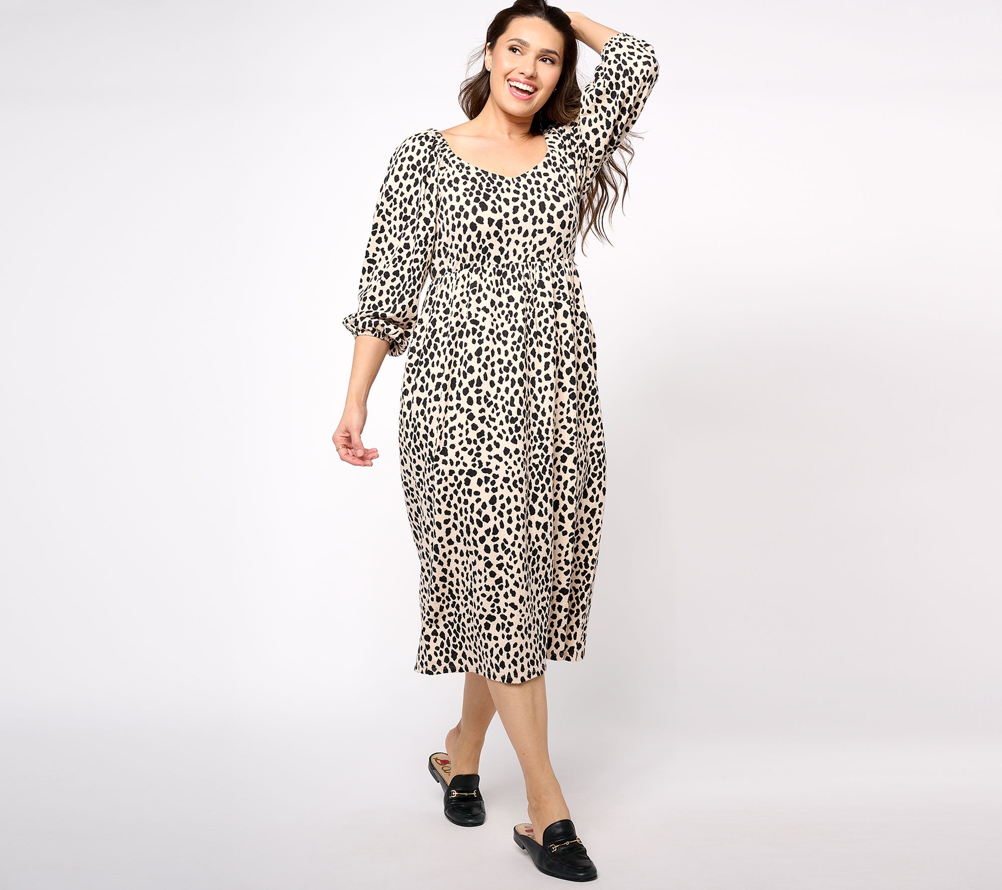 "As Is" AnyBody Regular Daydreamer Knit Printed Dress with Smocking
