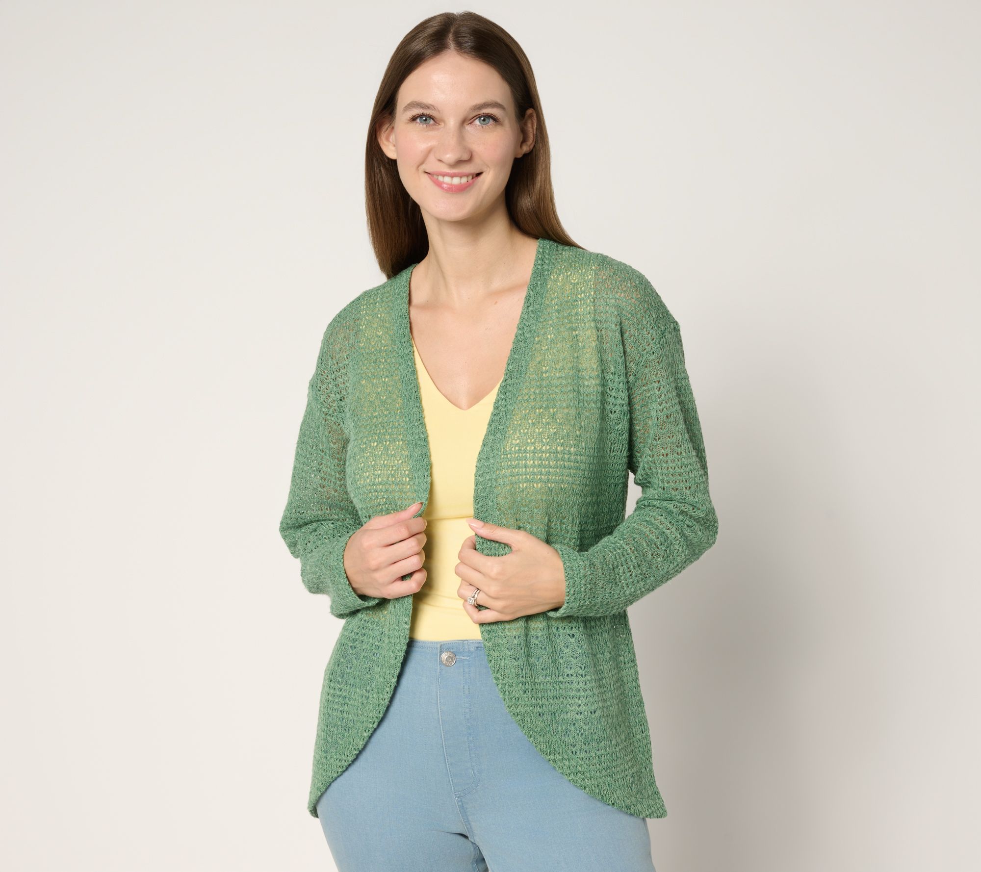 Denim & Co. Fauxchet Long Sleeve Shrug Cardigan