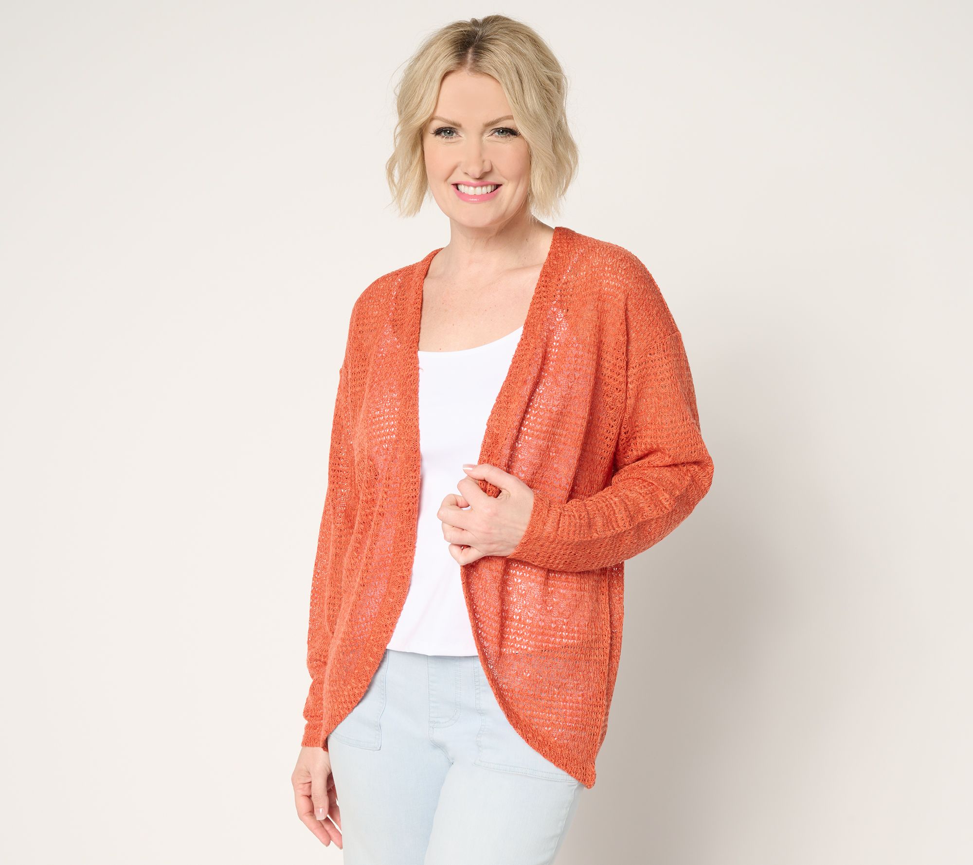 Denim & Co. Fauxchet Long Sleeve Shrug Cardigan