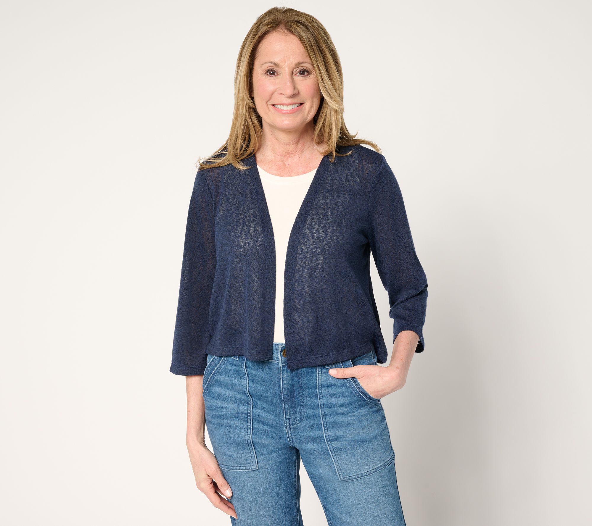 Denim & Co. Essentials Slub Knit 3/4 Sleeve Shrug Cardigan