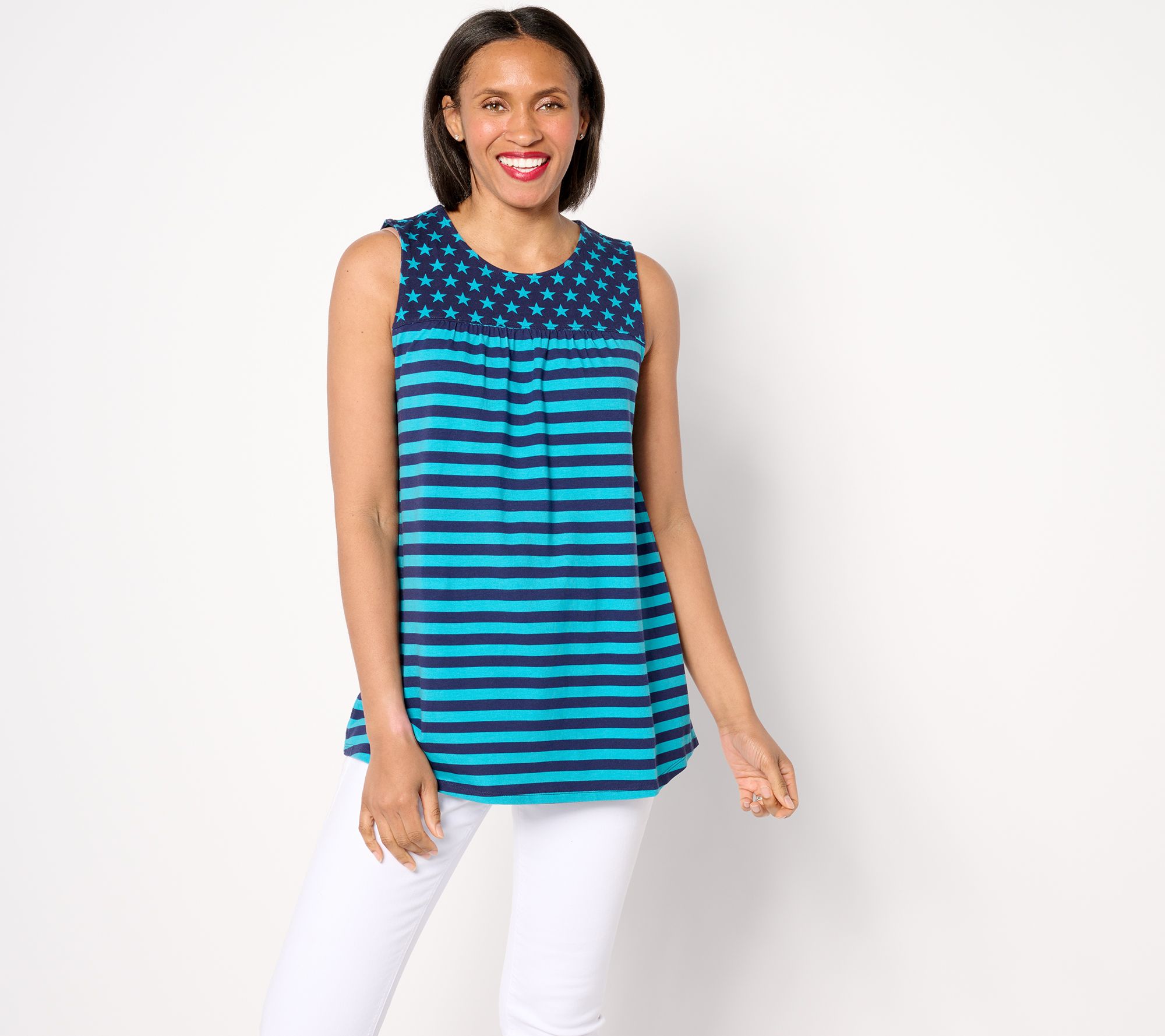 Denim & Co. Americana Favorite Jersey Stars & Stripes Swing Tank