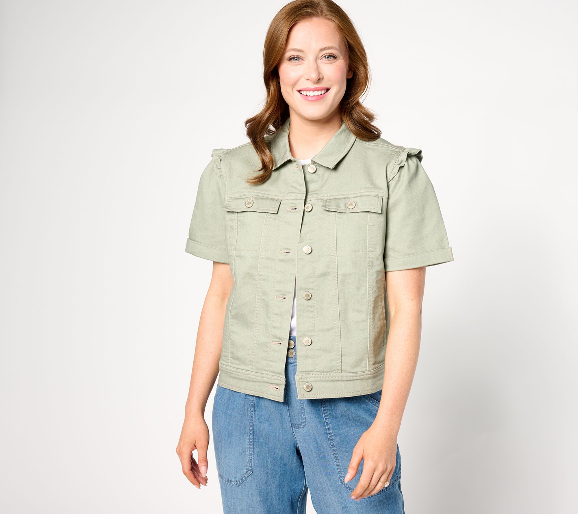 AnyBody Short Sleeve Denim Jacket - QVC.com