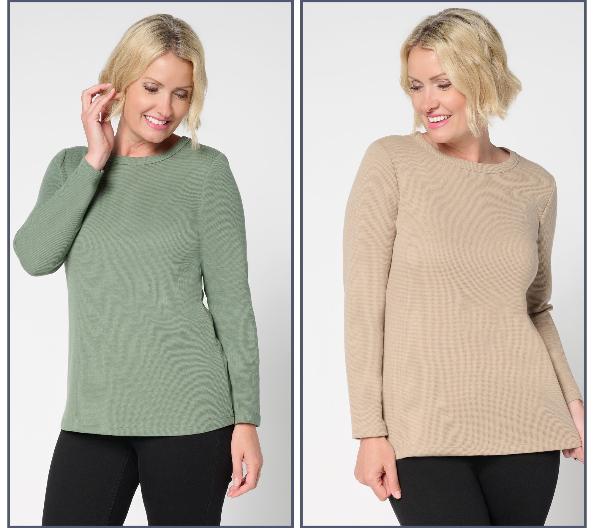 Denim & Co. Essentials 2-Pack Long Sleeve Waffle Tops