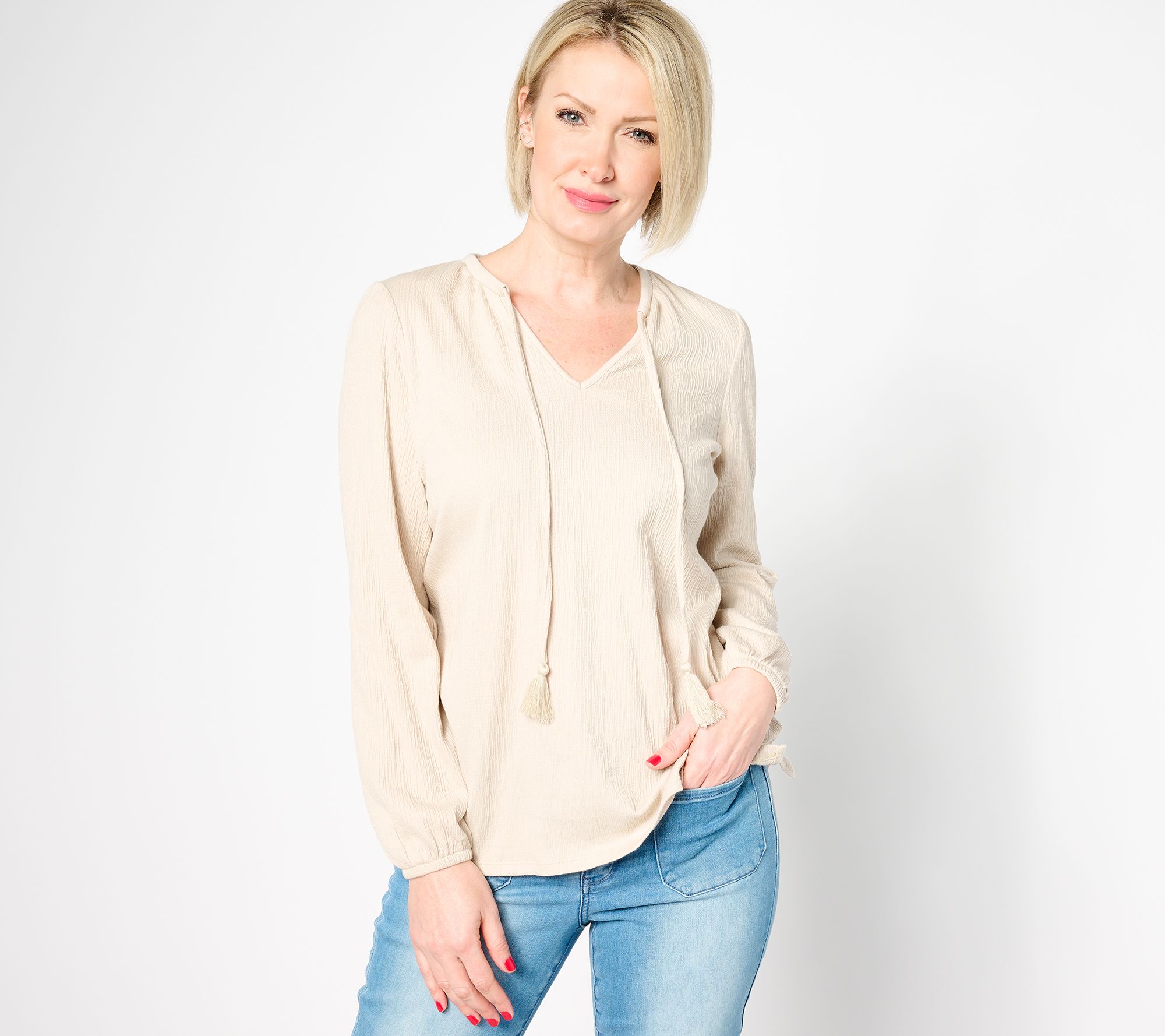 "As Is" Belle by Kim Gravel Packabelle Tassel Peasant Top