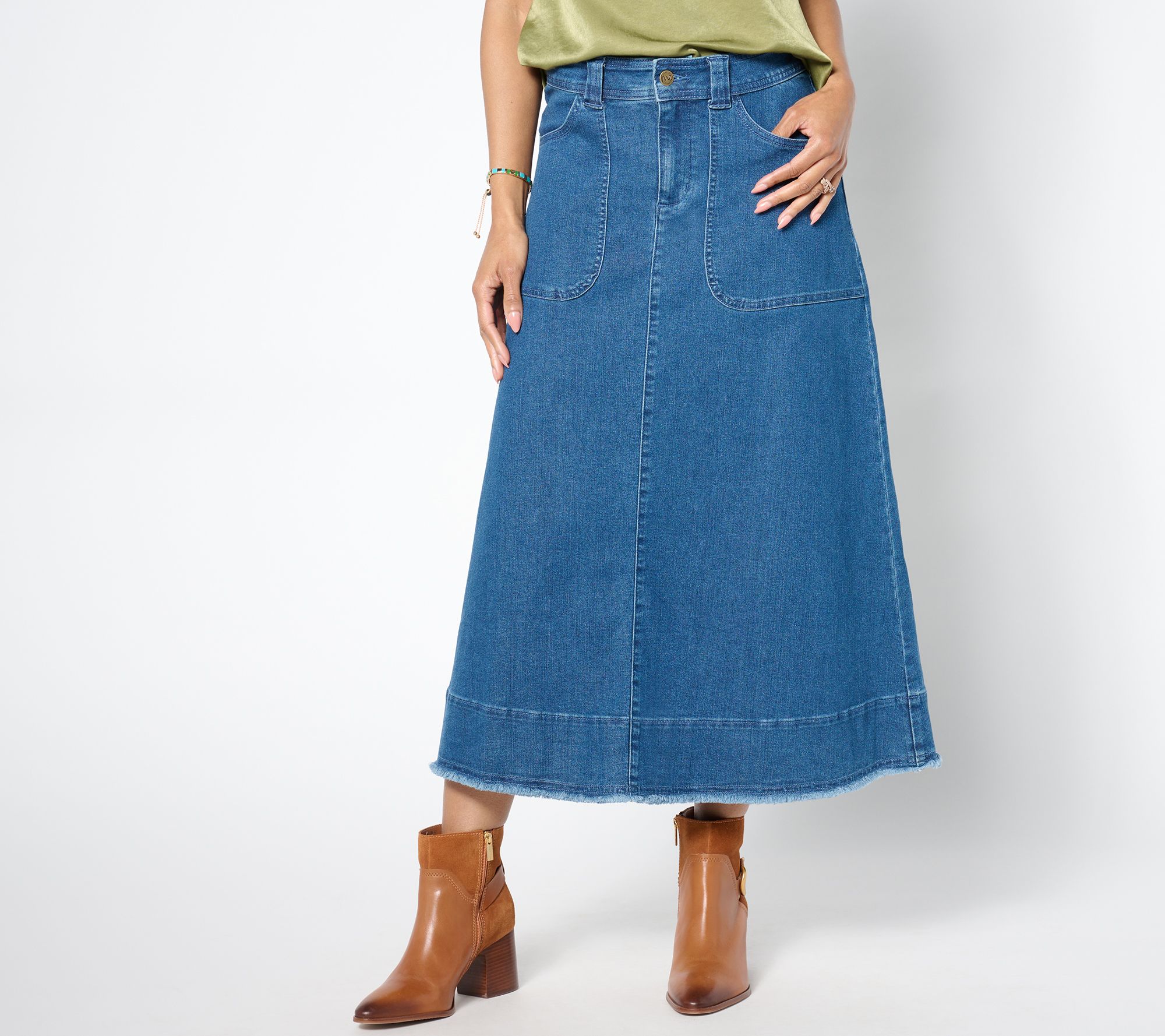 Me by Jennie Garth Dune Petite Indigo Denim Midi Skirt QVC