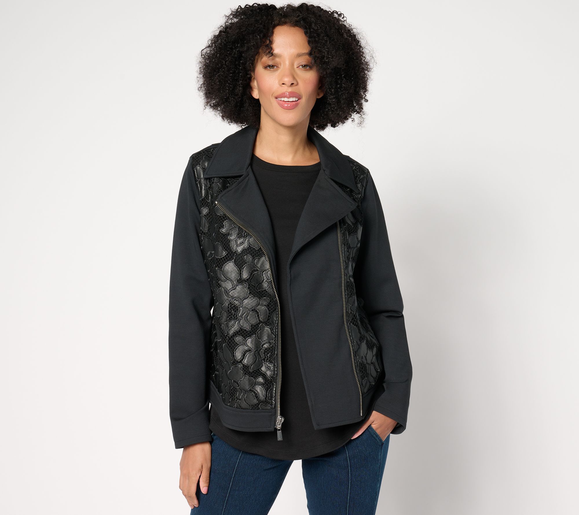 Women with Control Ponte Royal And Lace Moto Jacket