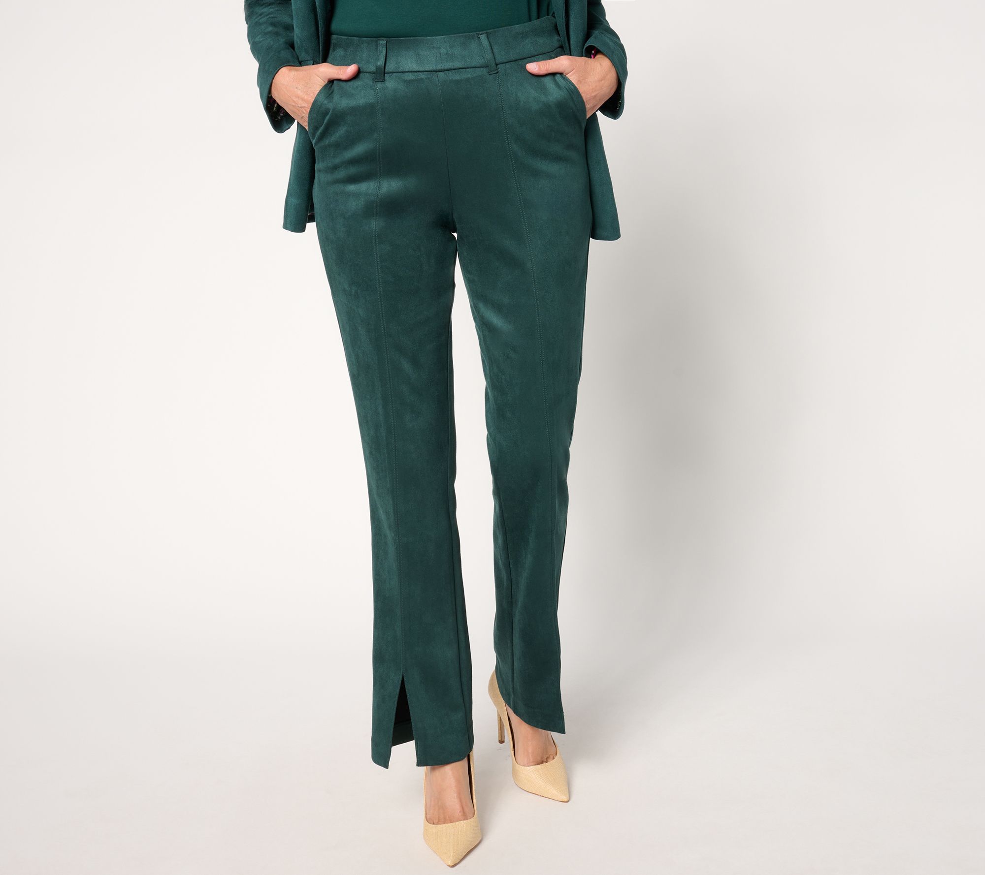 Isaac Mizrahi Live! Petite Estate Stretch Faux Suede Bootcut Pants