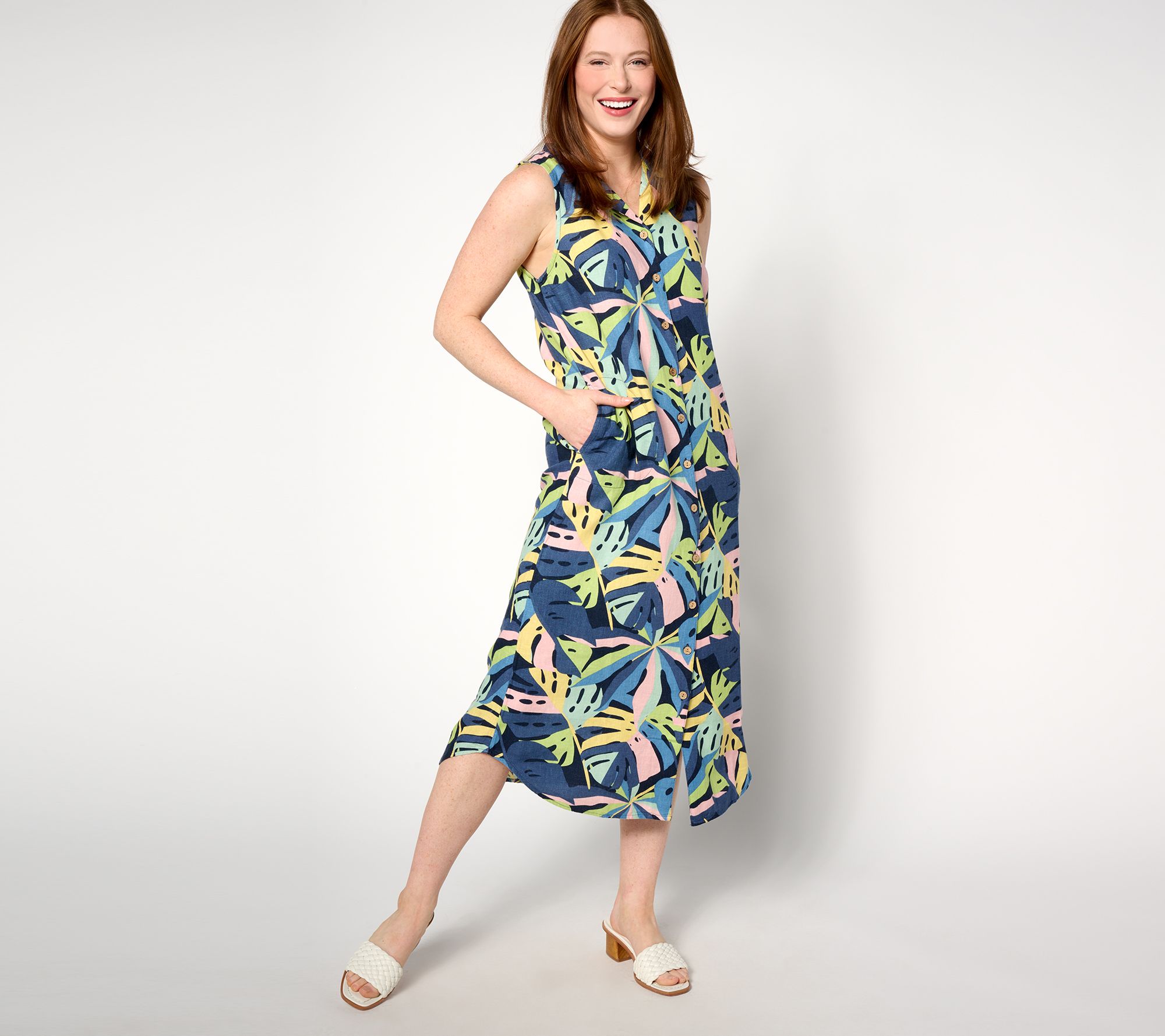 "As Is" Studio Park x Alberti Popaj Women's Pet Print Linen Shirtdress