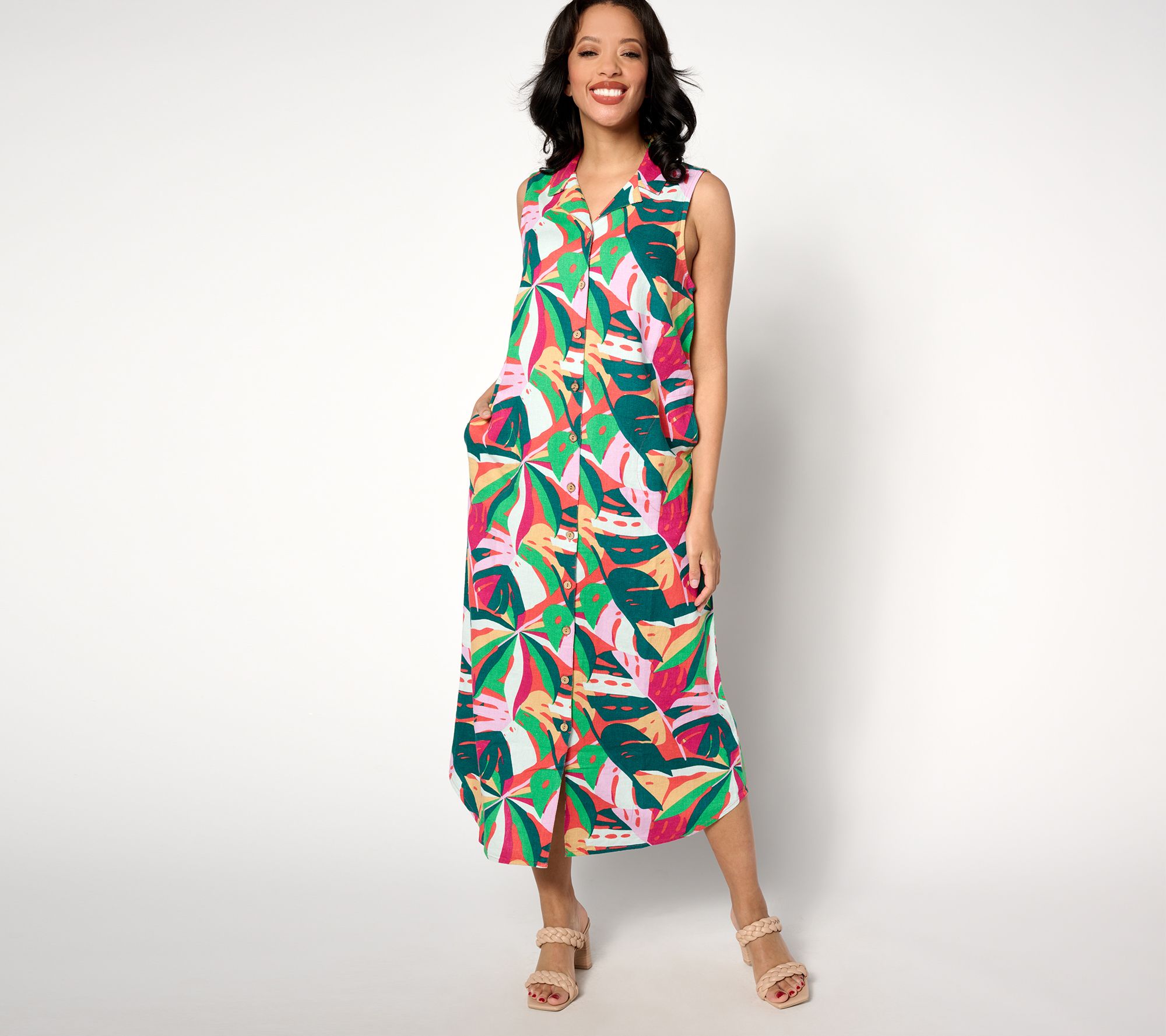 "As Is" Studio Park x Alberti Popaj Women's Pet Print Linen Shirtdress