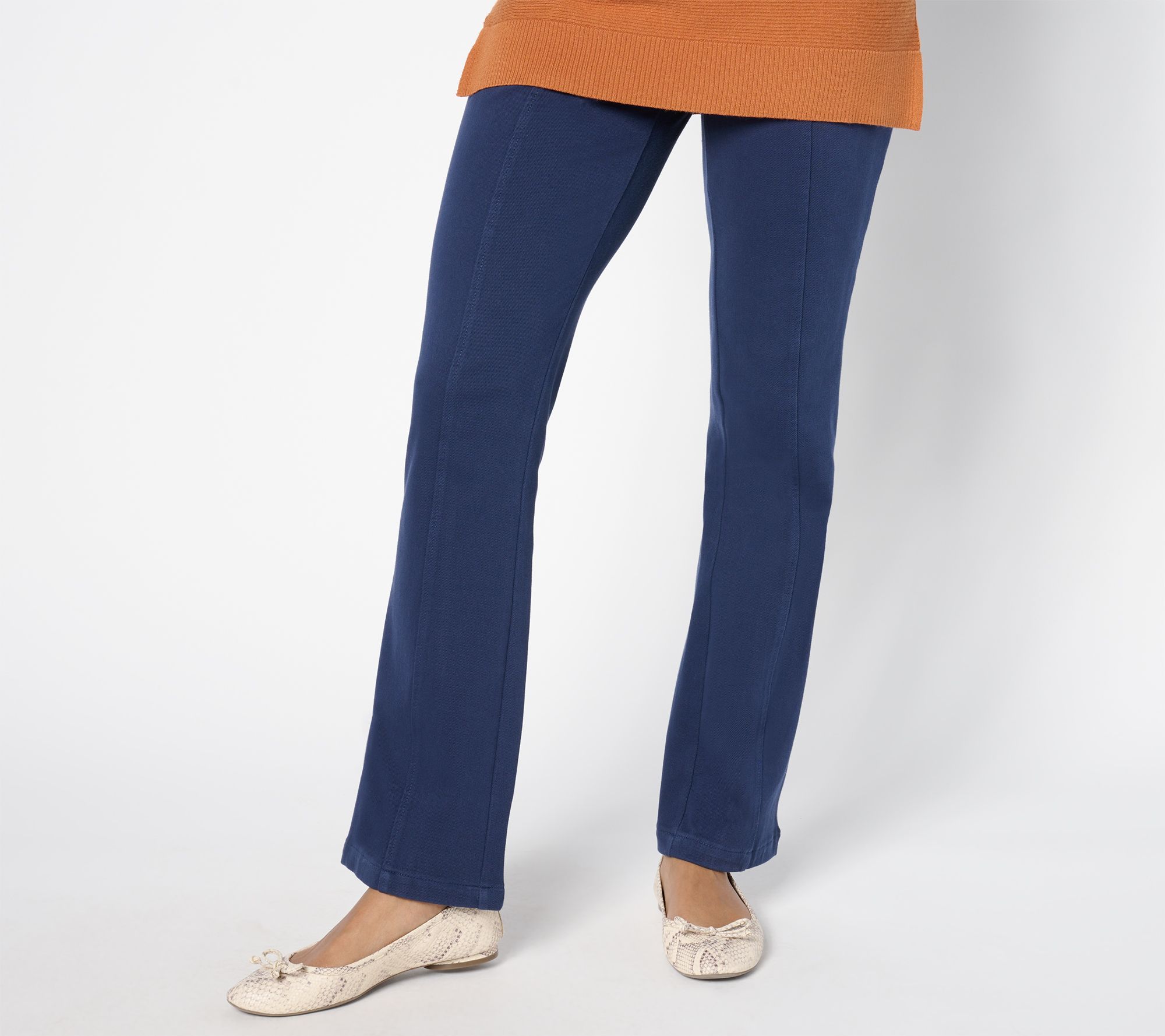 AnyBody Petite Stretch Knit Twill Kick Flare Pants with Pintuck