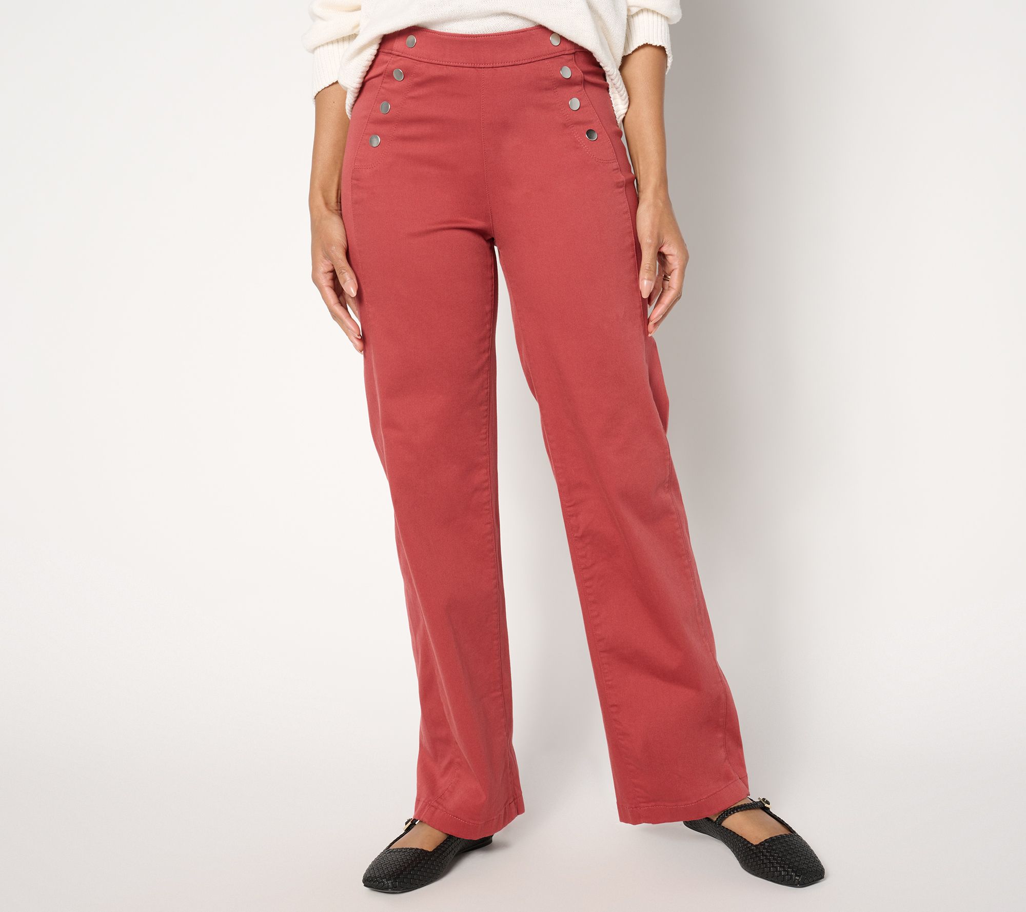 Susan Graver Trouser Twill Pants with Button Detail