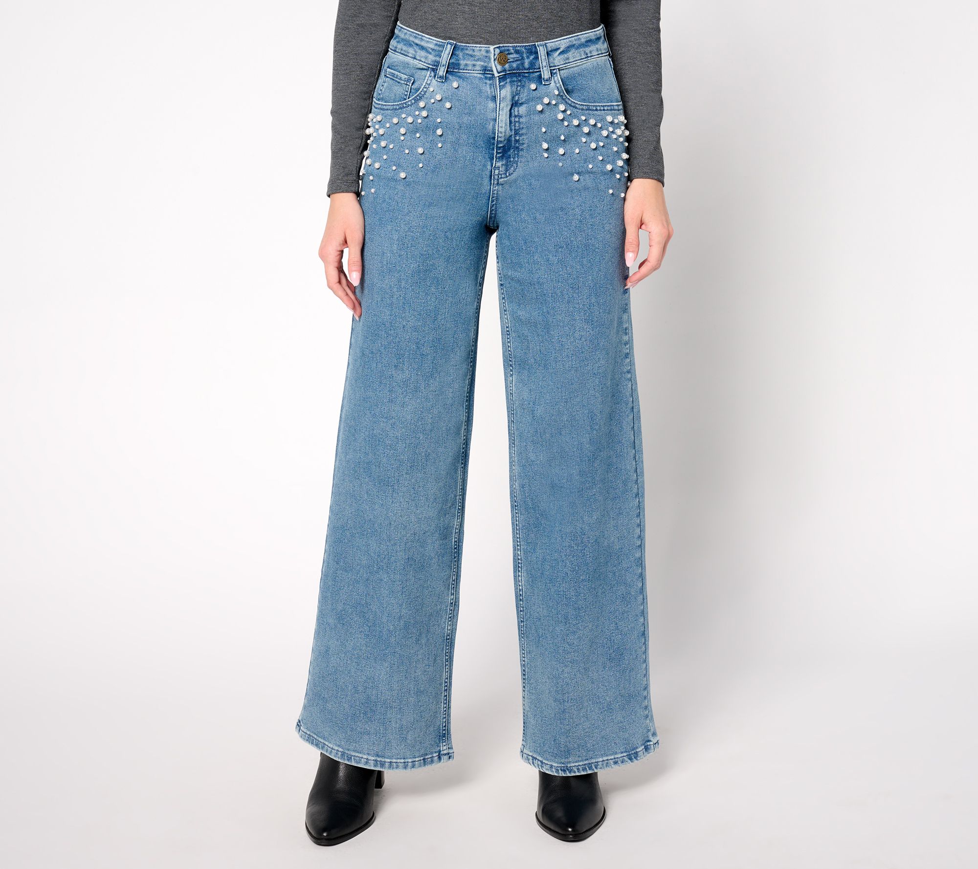 Me by Jennie Garth Indigo Reg Wide Leg Jean with Pearl Detail