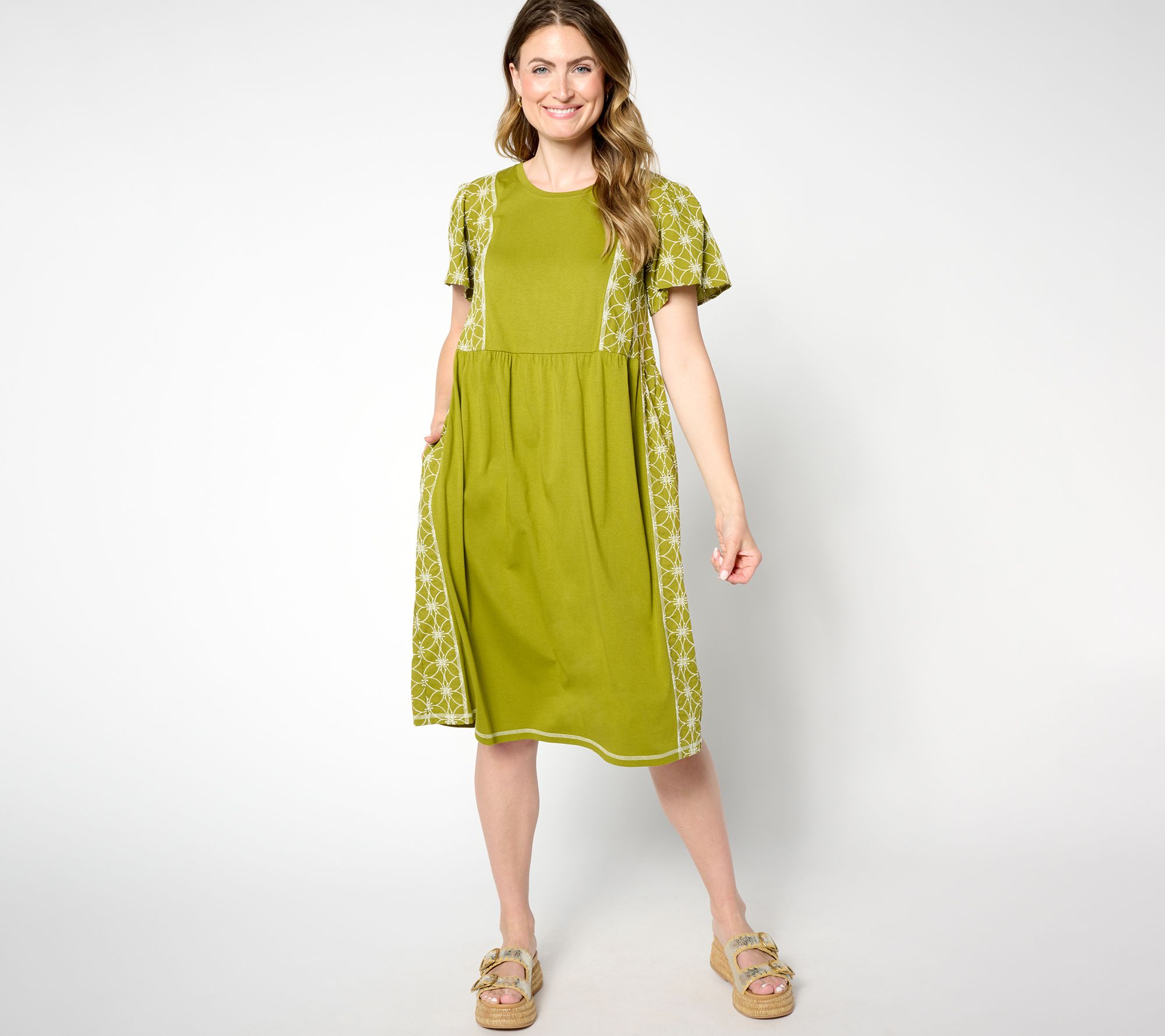 "As Is" LOGO Lavish by Lori Goldstein Reg Eyelet Mix Dress