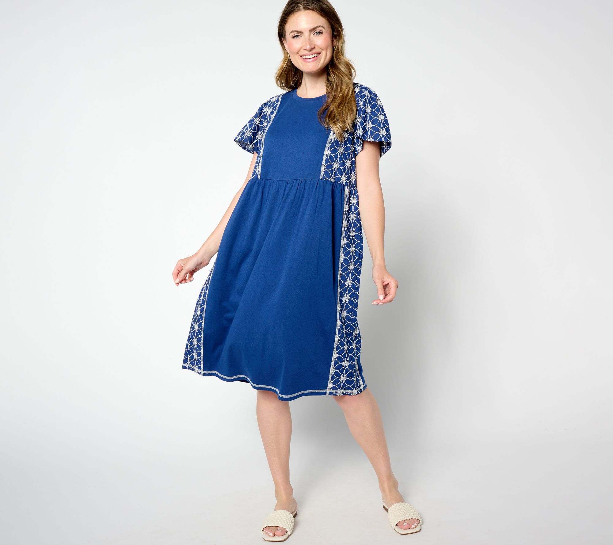 "As Is" LOGO Lavish by Lori Goldstein Reg Eyelet Mix Dress