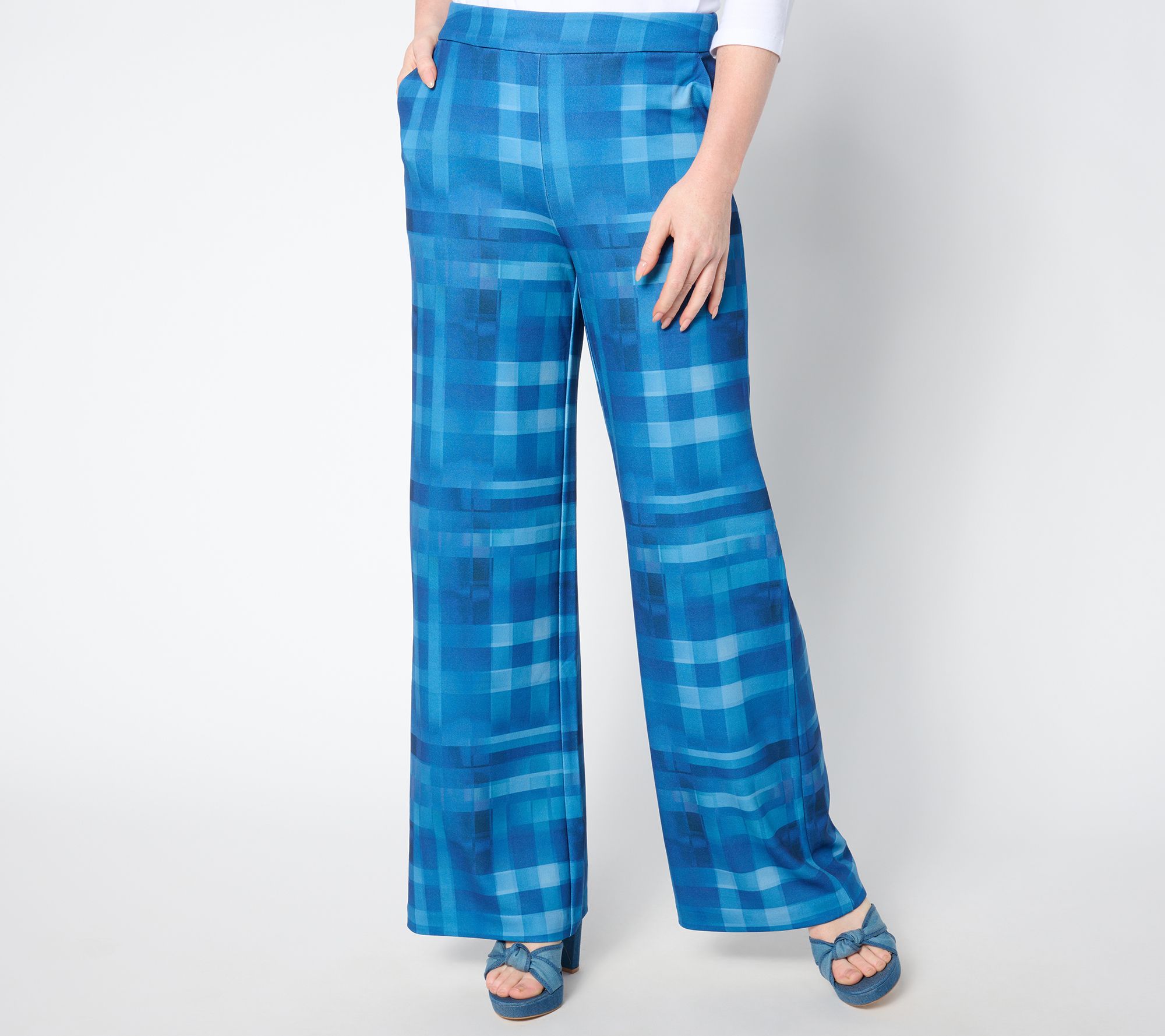 "As Is" Isaac Mizrahi Live! Regular Printed Scuba Crepe Wide Leg Pants