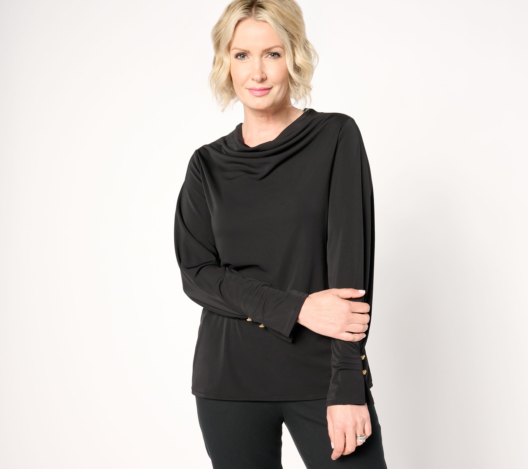 "As Is" Isaac Mizrahi Live! Estate Cowl Neck Long Sleeve Top