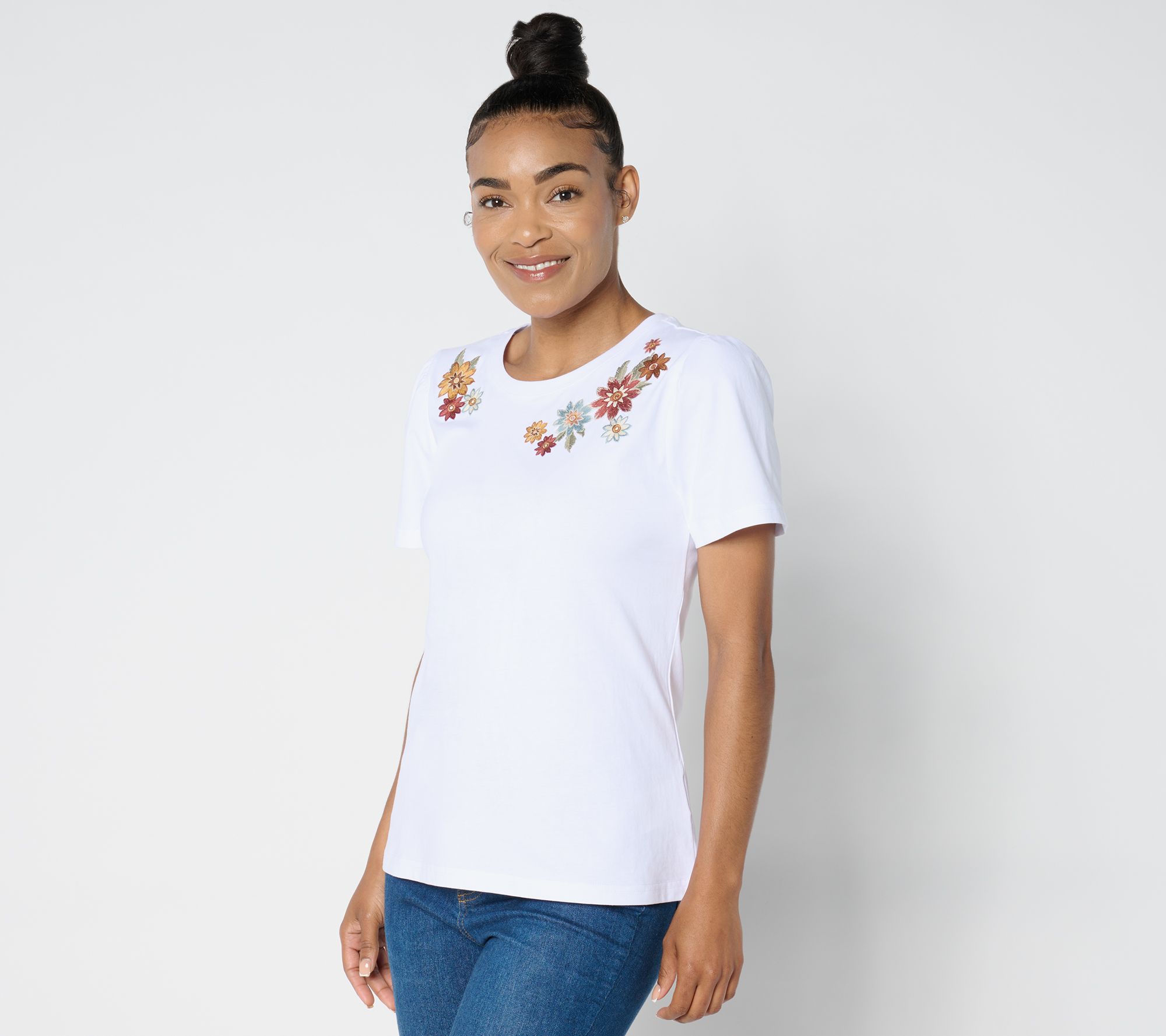 "As Is" Driftwood Jeans Julie Crew Neck Tee Shirt - Spring Neptune
