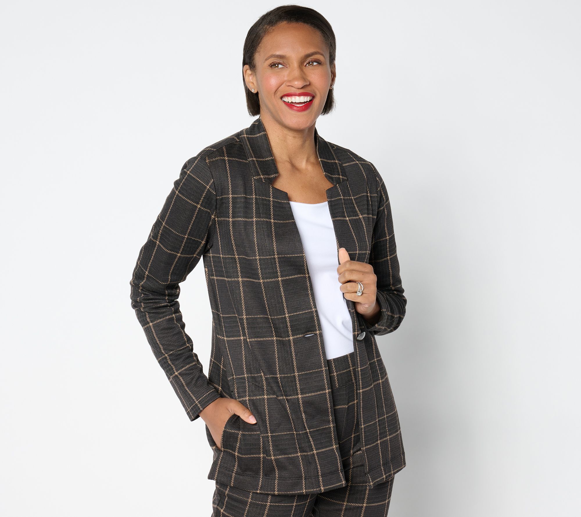 "As Is" Denim & Co. Signature Knit Jacquard Open Front Jacket