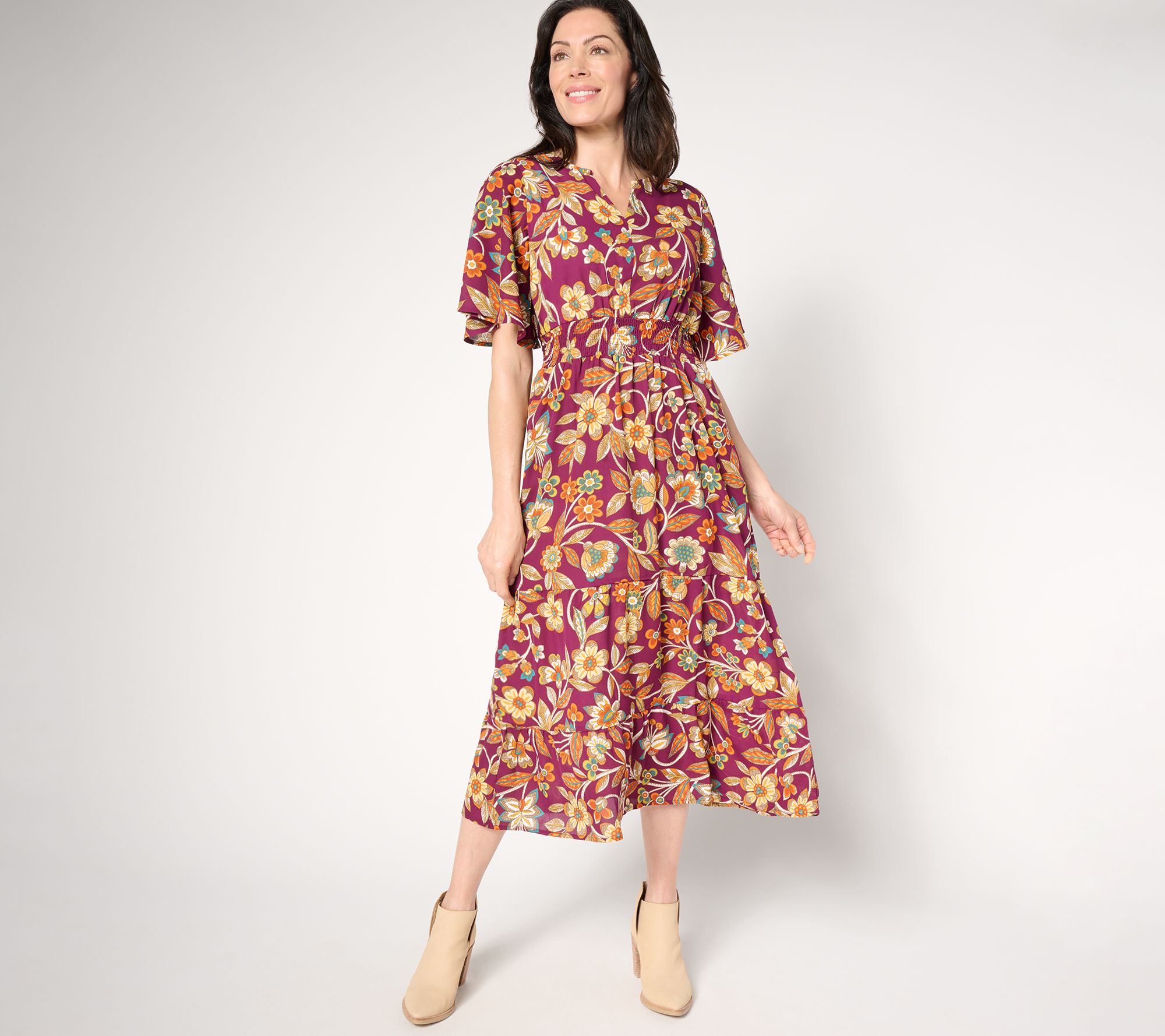 "As Is" Belle Boho by Kim Gravel Floral Dreams Tiered Flutter Dress