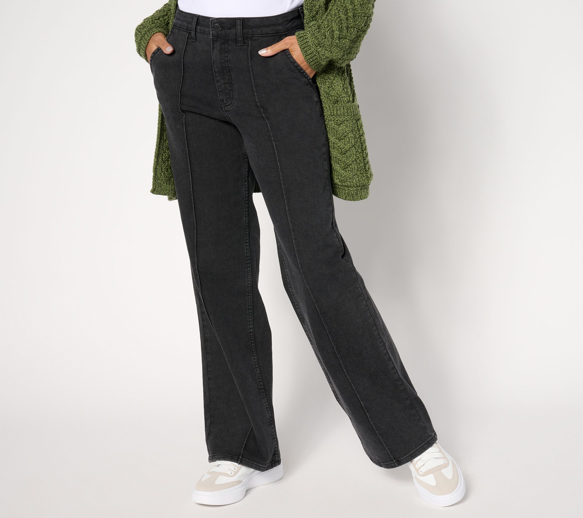 "As Is" Me by Jennie Garth Regular Boston Pintuck Wide Leg Jeans