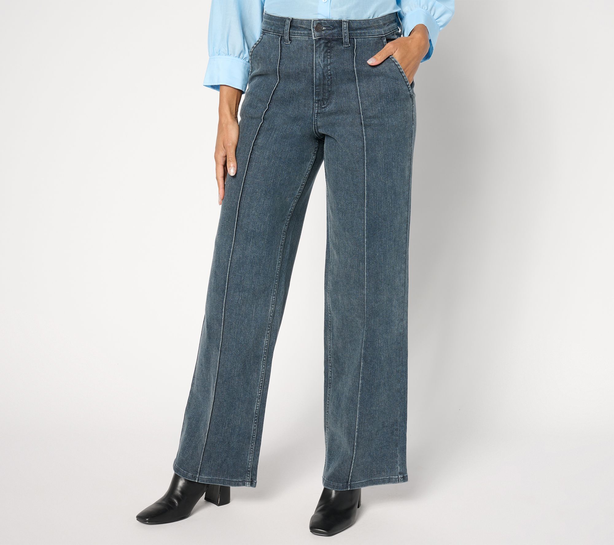 "As Is" Me by Jennie Garth Regular Boston Pintuck Wide Leg Jeans